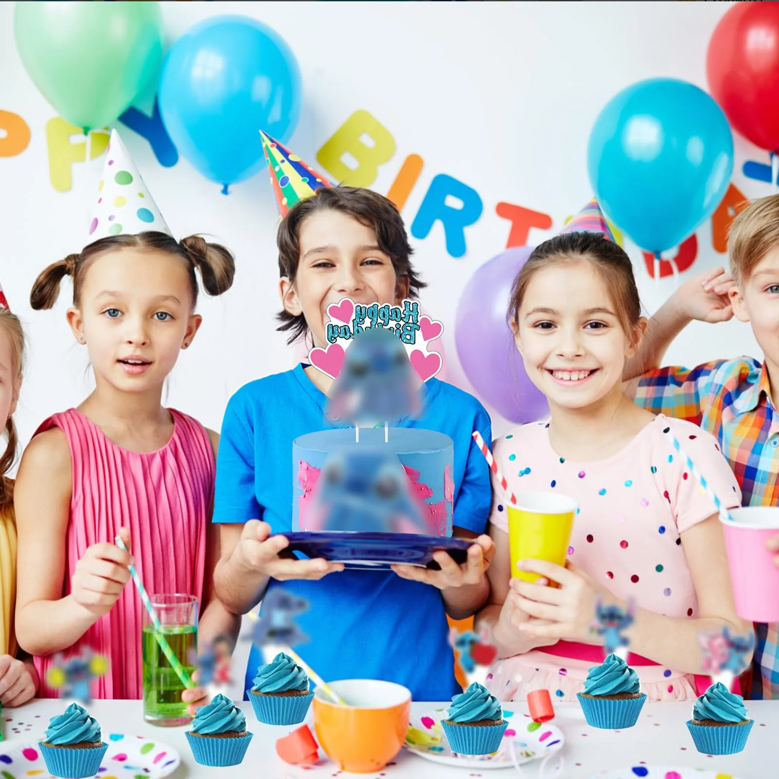 25 Stück Stitch Tortendeko Set – Happy Birthday Cake Topper für Kindergeburtstag, Cartoon Figuren Deko für Torte & Cupcakes - Image 3