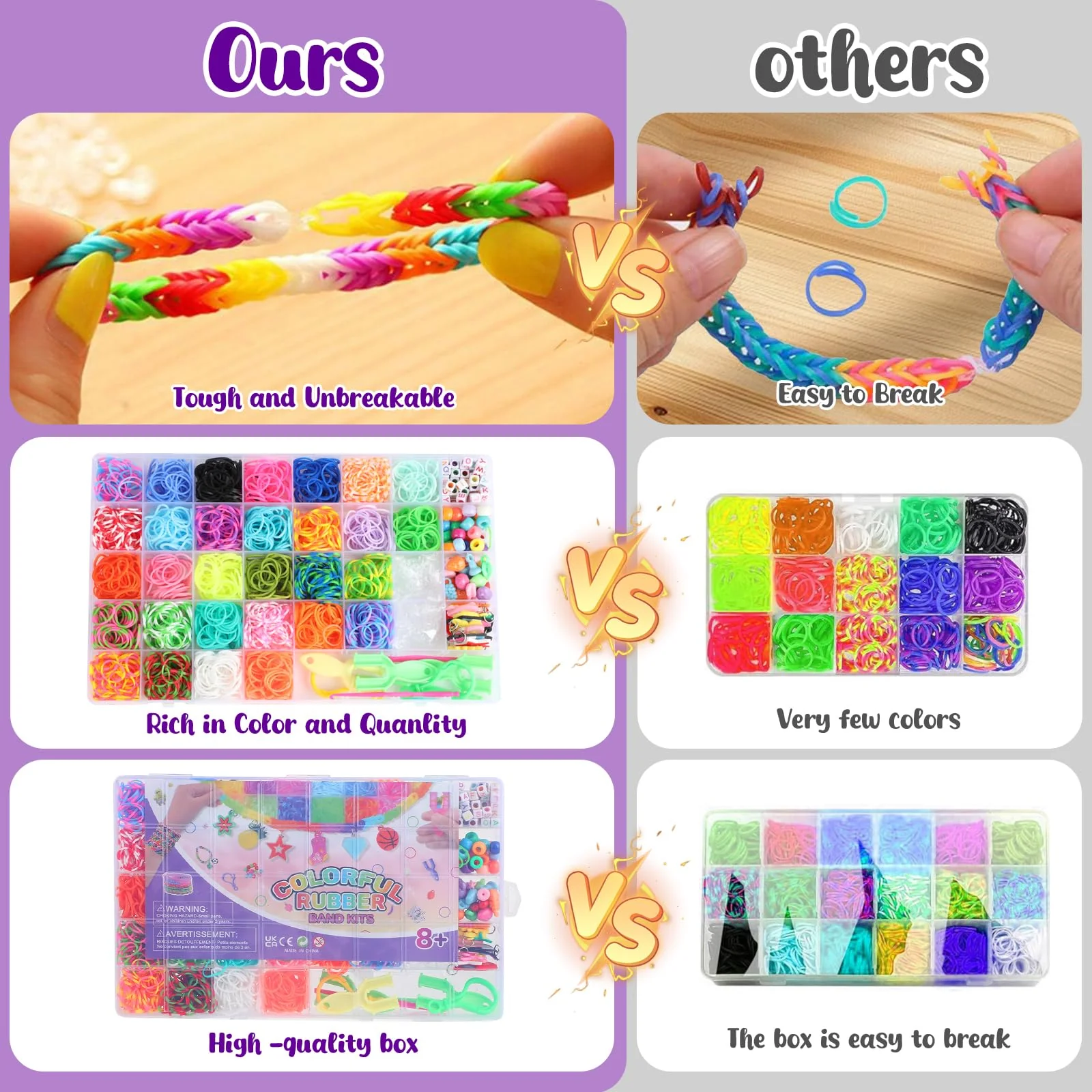 2500+ Bänder Set, 40 Fächer Loops Gummis für DIY Armbänder, Loop Armbänder Set Kinder mit Perlen, Charms, Haken, Aufbewahrungsbox – Bastel Set Geschenk für Jungen & Mädchen, Gummi für Armbänder - Image 6