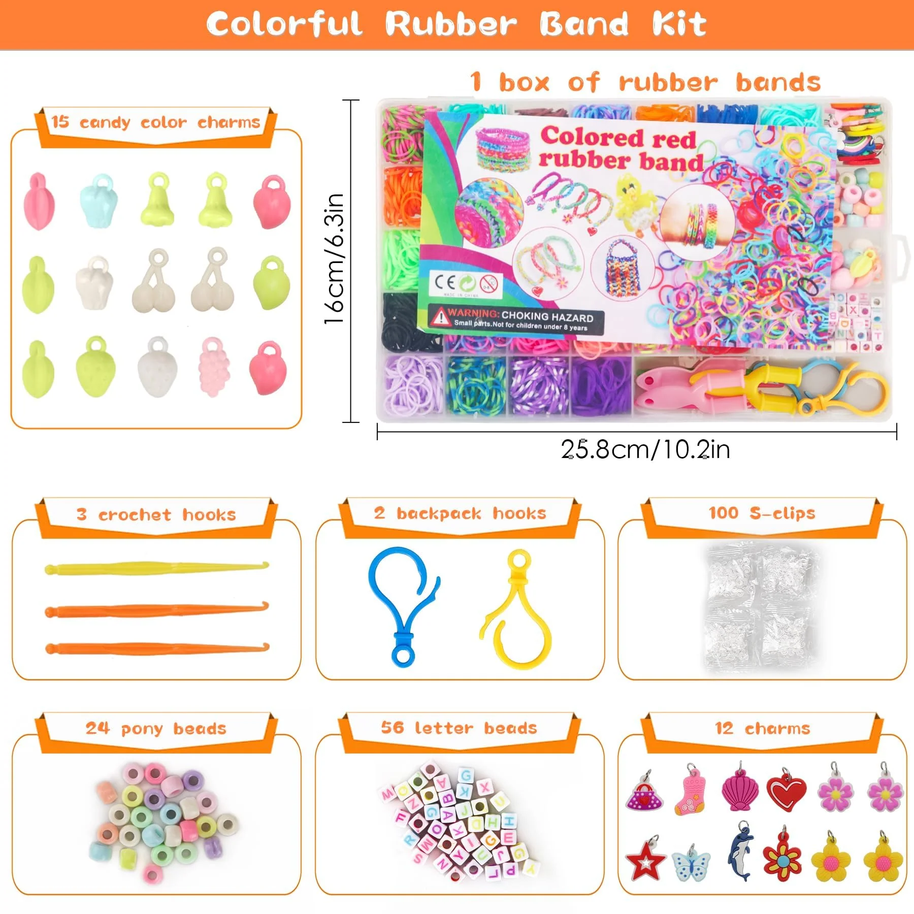 2500+ Loom Bänder Set, 40 Rastern Bunte Gummibänder Kit für Armbänder, DIY Elastisches Loombänder Kinder Armband Basteln mit Perlen Haken Charms Aufbewahrungsbox für Anfänger Junge Mädchen Geschenk - Image 6