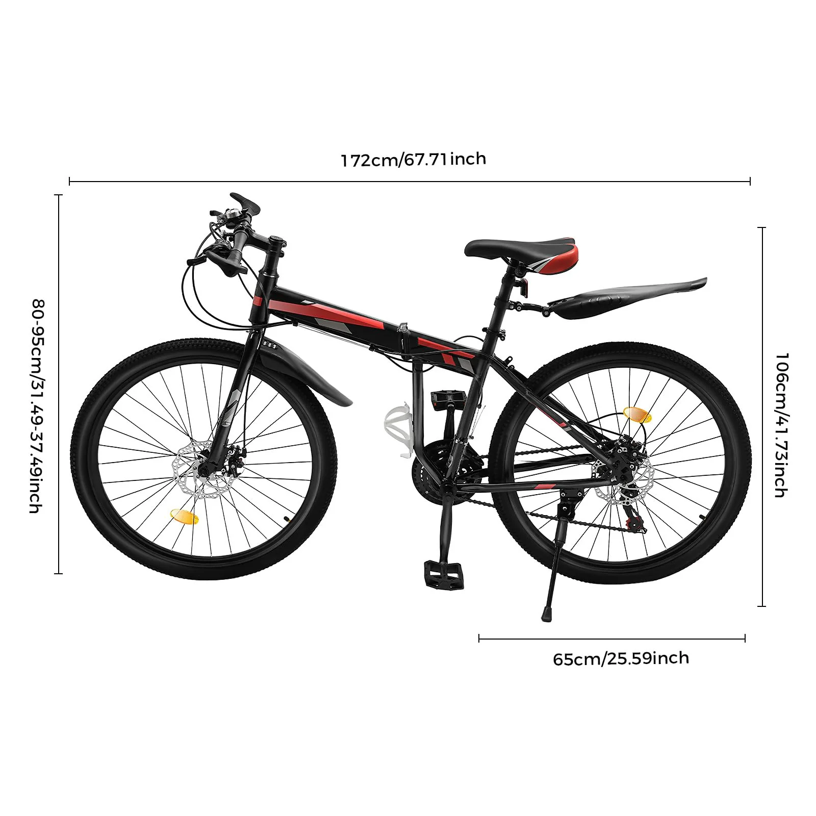 26 Zoll Faltrad 21 Gang MTB Mountainbike Faltrad Junior Fahrrad, geeignet für Outdoor-Touren Wandern, große Hilfe für Radfahren Enthusiasten (Schwarz/Rot) - Image 8