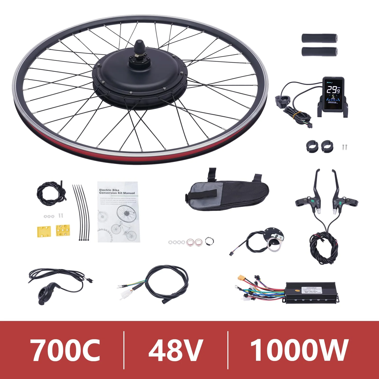 28“ E-Bike Fahrrad Umbausatz, 1000W E-Bike Nabenmotor Umbausatz Elektro Vorderrad Hinterrad Elektrofahrrad ebike Motor Conversion Kit - Image 8