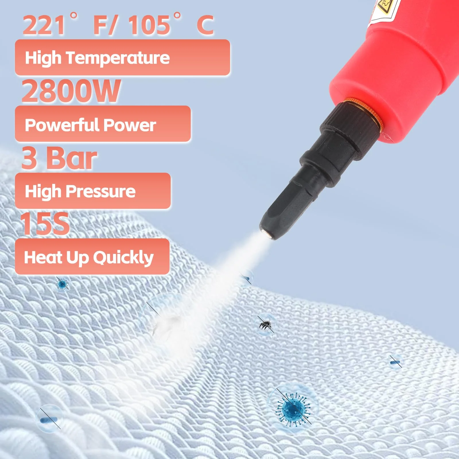 2800W Dampfreiniger mit Smart Touch Screen, Hochdruck-Dampfreiniger für die Reinigung, 1.1L Wassertank, Handdampfreiniger für Haus, Auto, Dusche, Küche, Badezimmer, Fugen und Fliesen - Image 3