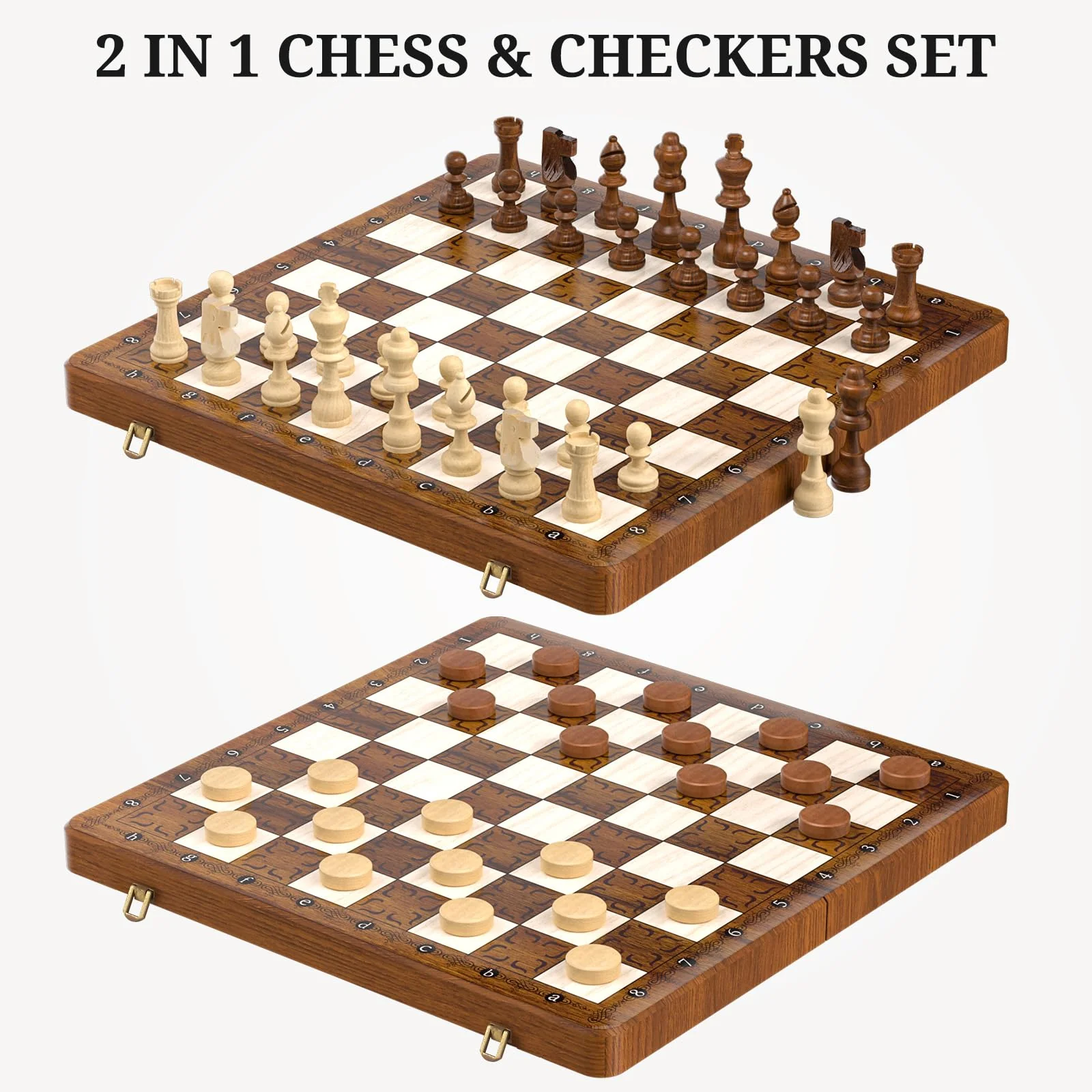2IN1 Schachspiel Magnetisch -39x39cm Klappbares Schachbrett Holz Hochwertig mit 32 Schachfiguren & 2 Zusätzliche Damen, Schach für Erwachsene und Kinder - Image 5