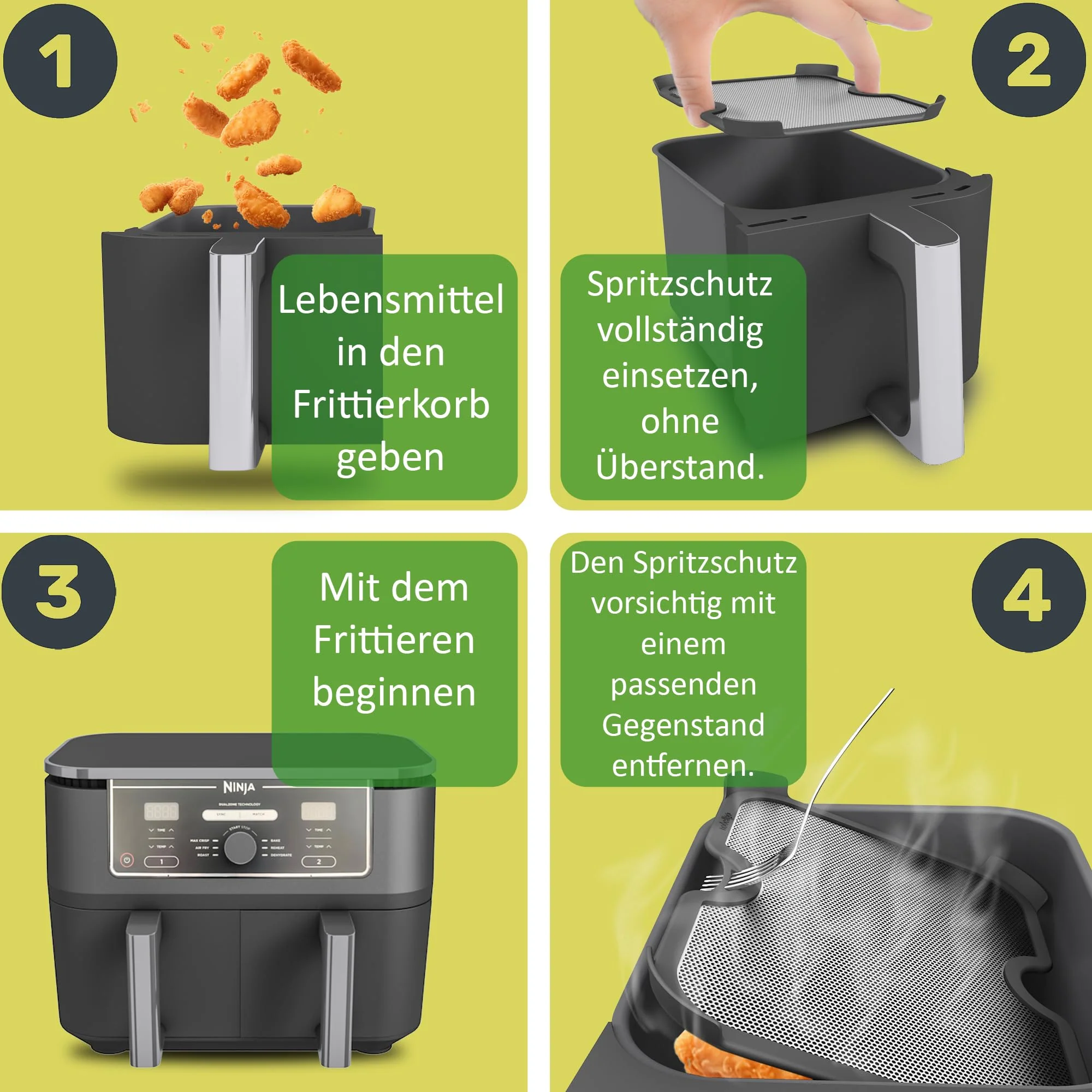 2x ZauberFry Spritzschutz, Effektiver Fettspritzschutz kompatibel mit Ninja Foodi MAX Dual Zone AF400EU & AF451EU Heißluftfritteuse, Zubehör, Schutz für Heizspirale und Ventilator - Image 2