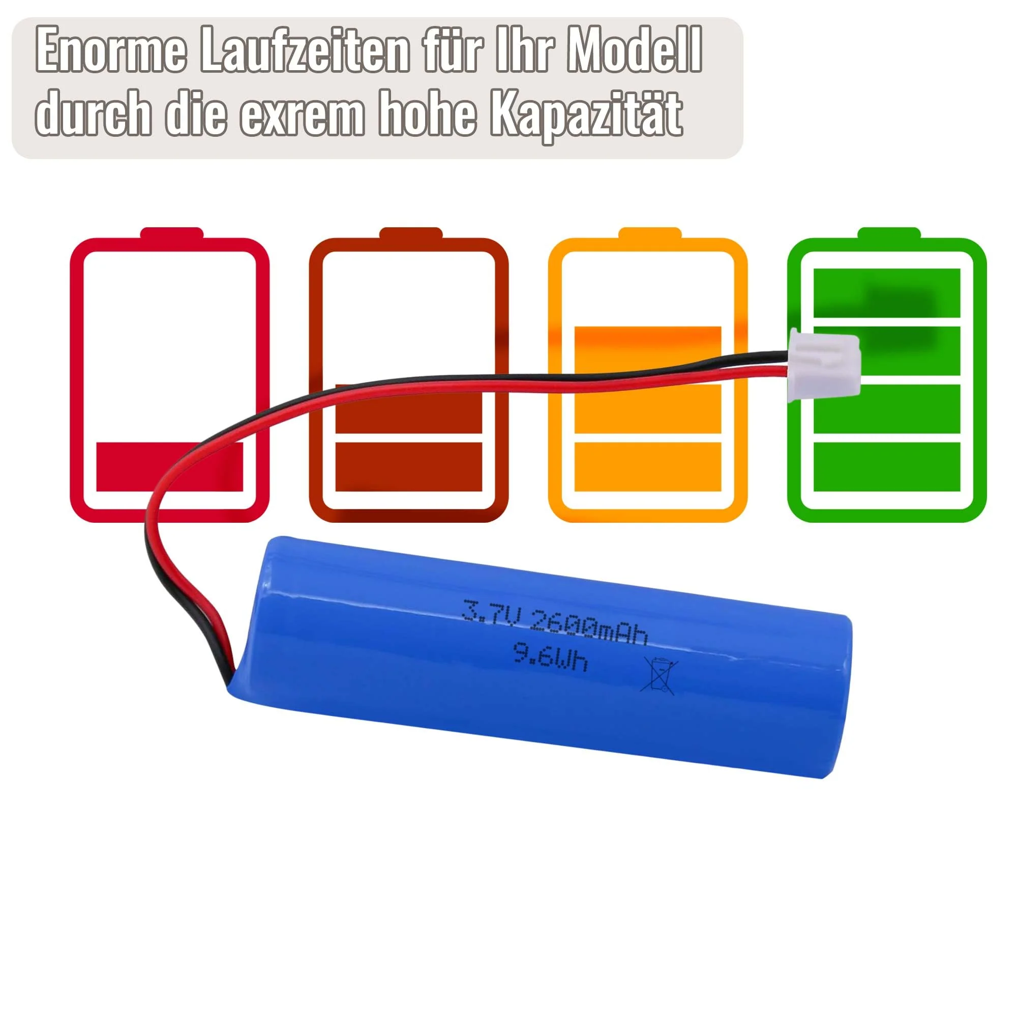 3.7V 2600-mAh wiederaufladbarer Li-Ion 18650 Akku mit XH2.54 2P-Stecker u. PCB Schutz f. RC-Auto, LED-Beleuchtung, Solar, Bluetooth-Geräte, DIY-Elektronik, Lautsprecher, Kamera, Taschenlampe, Werkzeug - Image 6