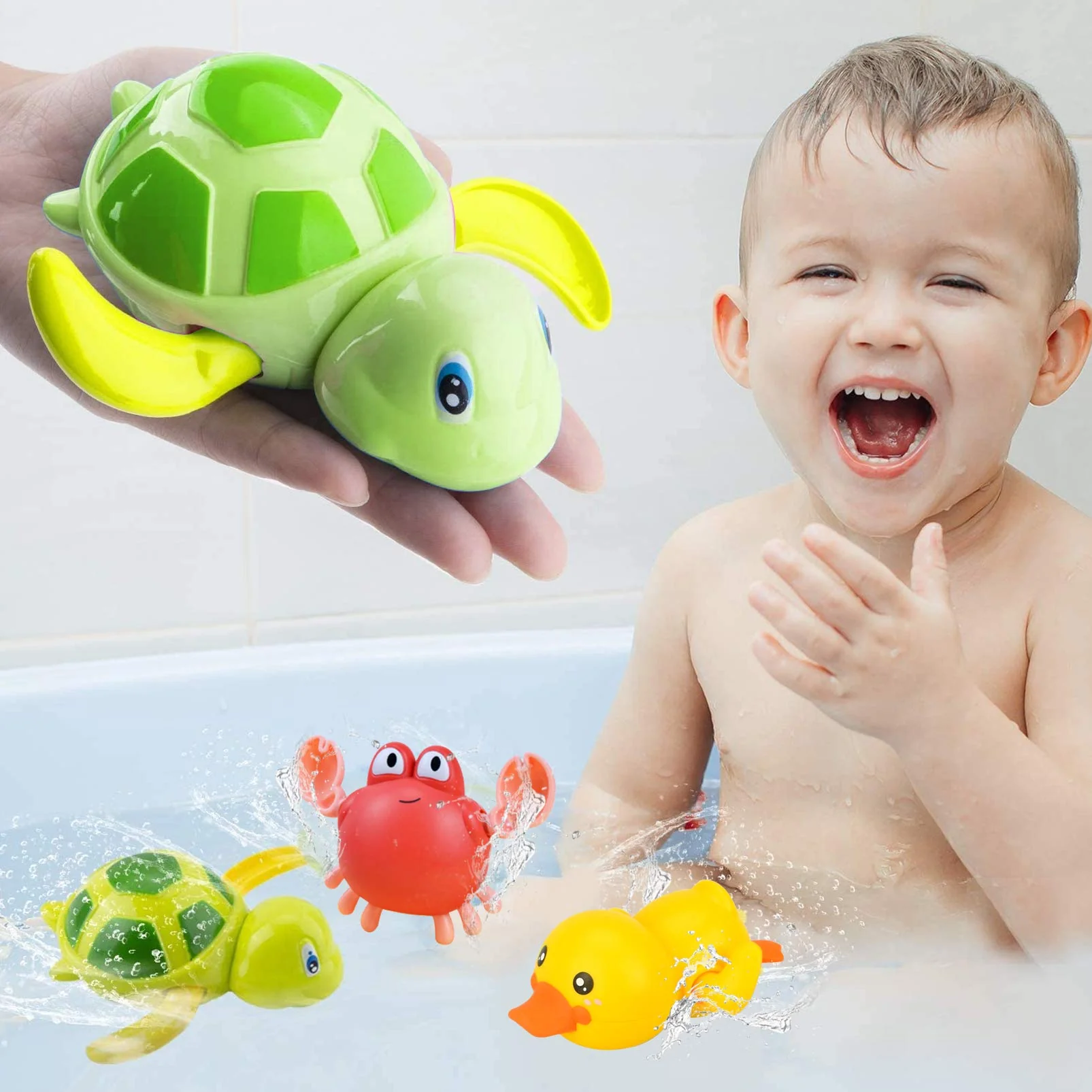 3 Stück Baby Badespielzeug,Baby Bad Spielzeug Schildkröte,Kunststoff Badewanne Spielzeug,Badewanne Pool Spielzeug Uhrwerk Schildkröte,Schwimmbad Spielzeug Für Kleinkinder Jungen Mädchen - Image 3