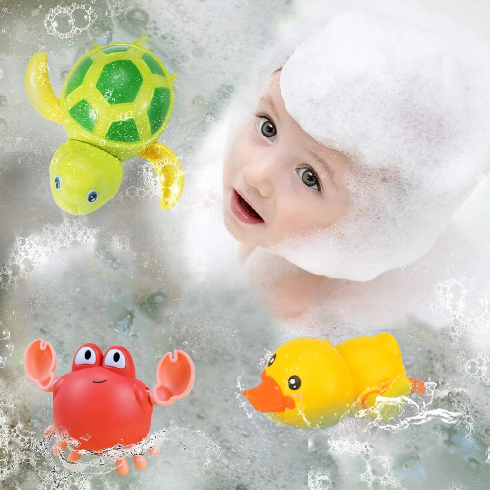 3 Stück Baby Badespielzeug,Baby Bad Spielzeug Schildkröte,Kunststoff Badewanne Spielzeug,Badewanne Pool Spielzeug Uhrwerk Schildkröte,Schwimmbad Spielzeug Für Kleinkinder Jungen Mädchen - Image 4