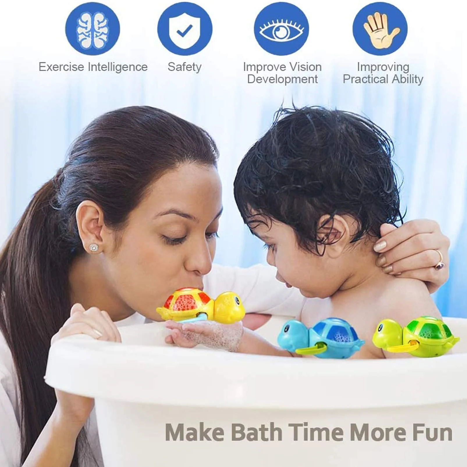 3 Stück Baby Badespielzeug,Baby Bad Spielzeug Schildkröte,Kunststoff Badewanne Spielzeug,Badewanne Pool Spielzeug Uhrwerk Schildkröte,Schwimmbad Spielzeug Für Kleinkinder Jungen Mädchen - Image 5