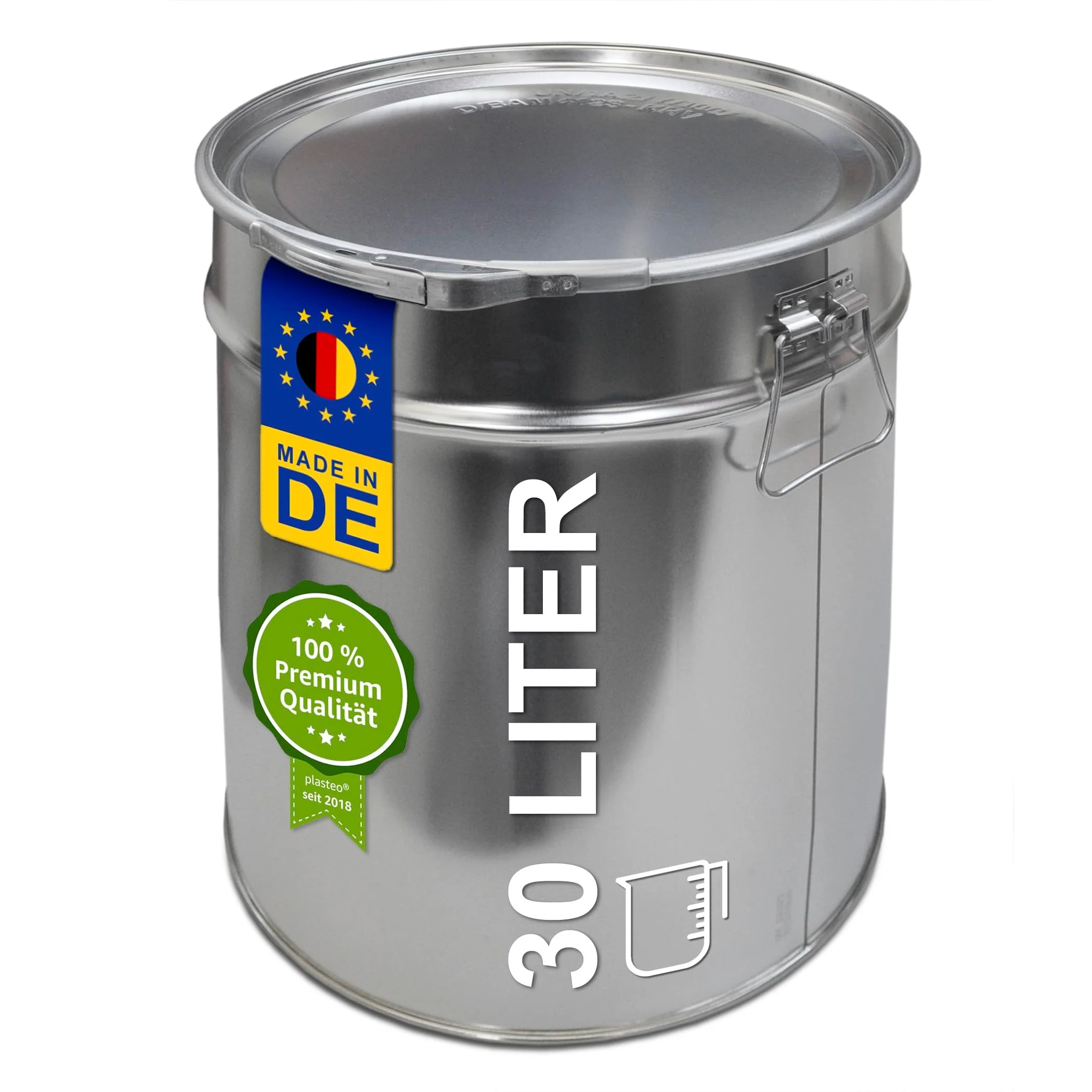 30 Liter Weißblecheimer Hobbock inkl. Deckel mit Spannring | Stabiler Metalltragegriff | Luft und Flüssigkeitsdicht | Robust und Stapelbar | Gefahrgut Tauglich (30 Liter) - Image 5