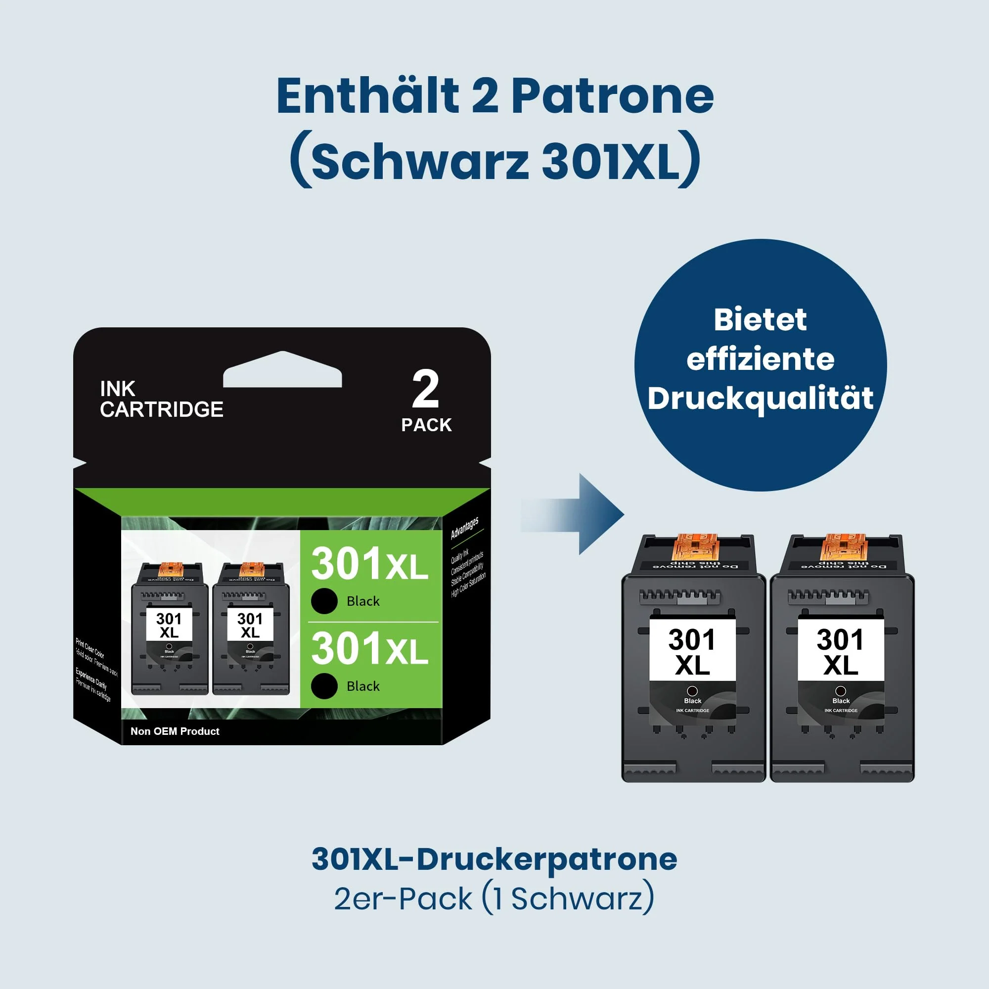 301XL Schwarz Druckerpatronen Multipack Kompatibel für HP 301 301XL Patronen für HP Envy 4500 4504 5530 5534 DeskJet 1510 2540 2544 2549 3050 2050 Officejet 2620 4630 4632 2622 4634(2 Schwarz) - Image 2