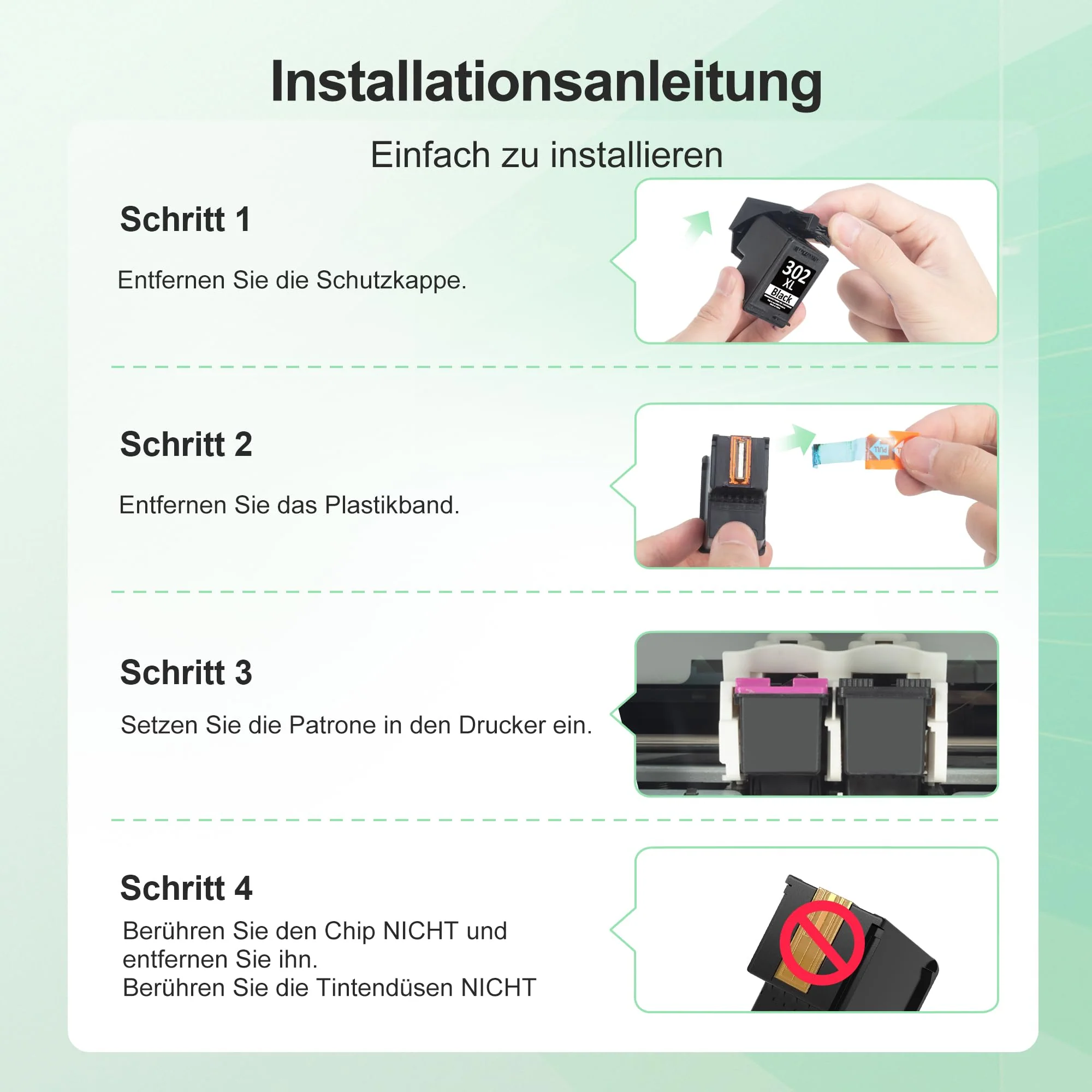 302XL Druckerpatronen Wiederaufbereitet für HP 302 Druckerpatronen Multipack für HP 302 XL Kompatibel für HP Envy 4525 4520 für OfficeJet 3831 5230 3830 für Deskjet 3630 3636(Schwarz, Farbe, 2er-Pack) - Image 2