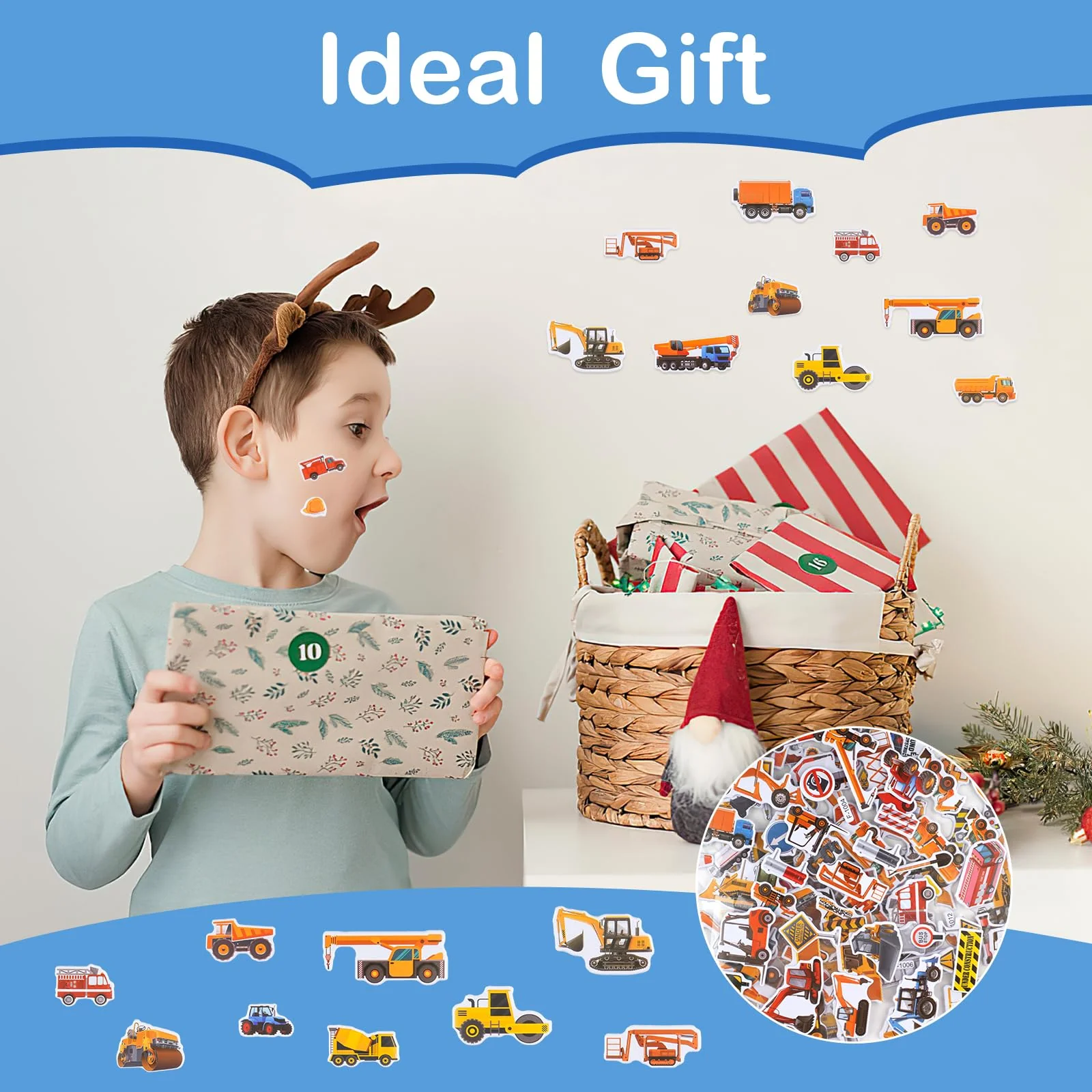 3D Aufkleber für Kinder & Kleinkinder, Auto Bagger Sticker 12 Blätter, Geschwollen Stickers für Jungen Mädchen Lehrer, Kindergeburtstag Gastgeschenke Party (17 * 7cm) - Image 3