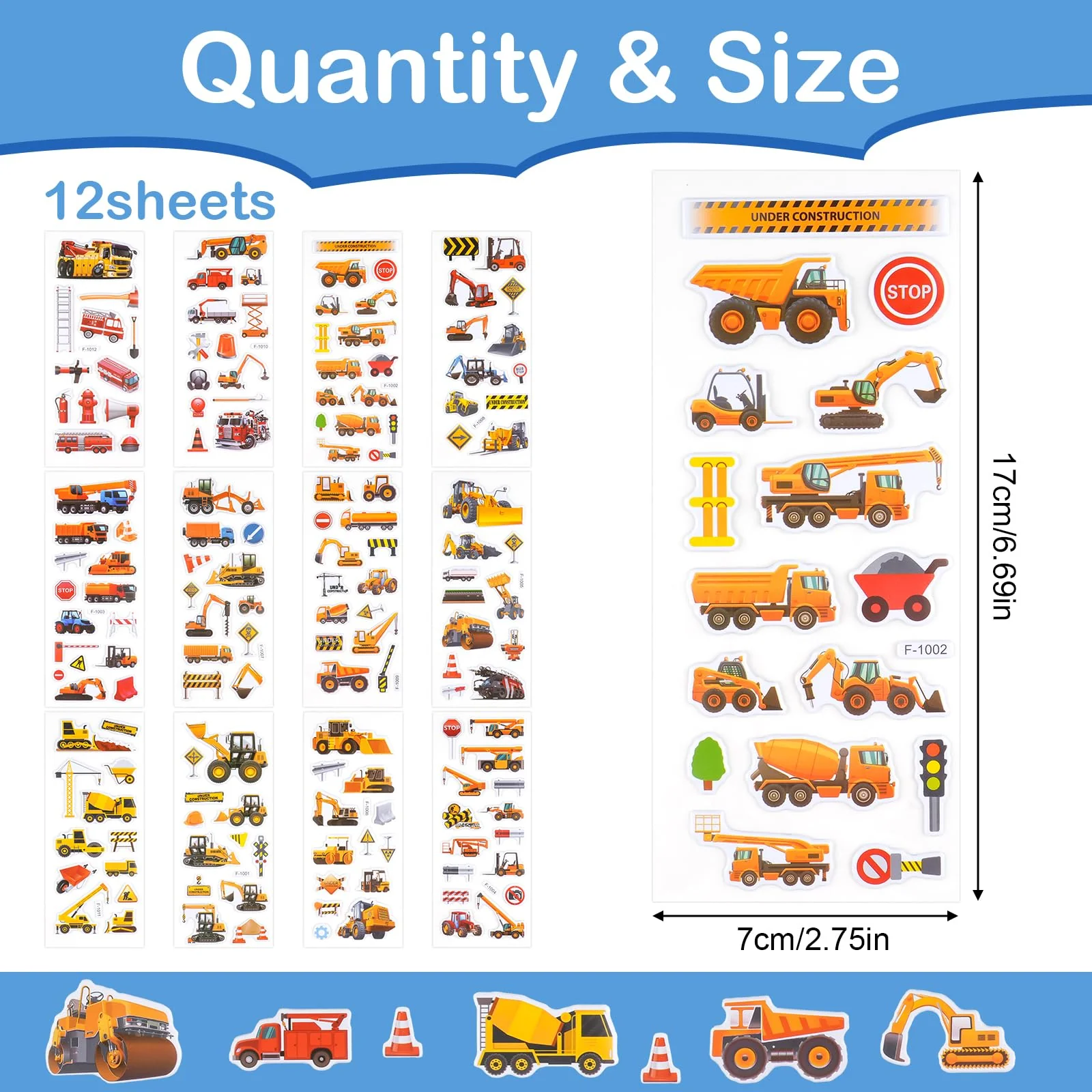 3D Aufkleber für Kinder & Kleinkinder, Auto Bagger Sticker 12 Blätter, Geschwollen Stickers für Jungen Mädchen Lehrer, Kindergeburtstag Gastgeschenke Party (17 * 7cm) - Image 7