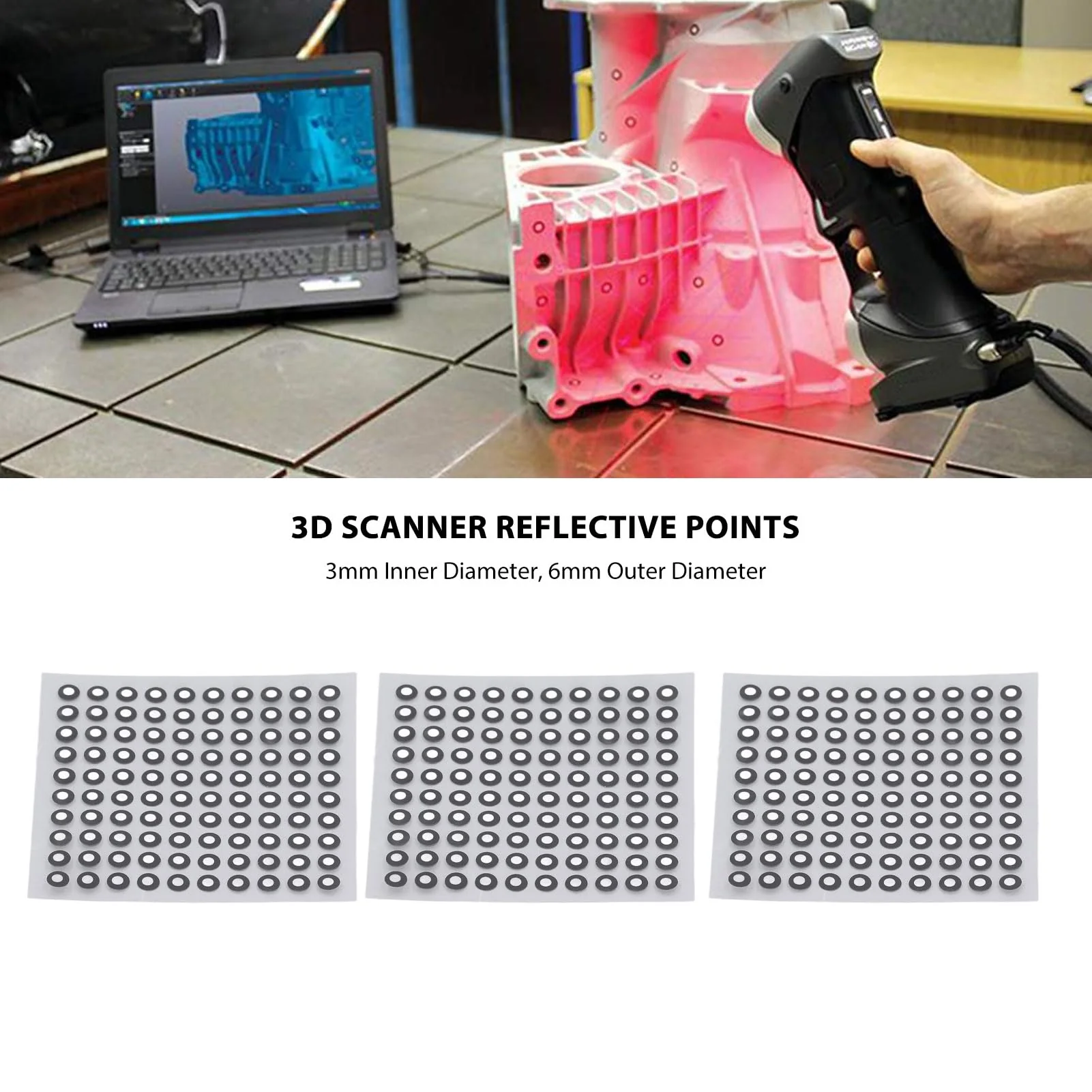 3D-Scan-Markierungspunkt, 3 Blatt Scanner-Positionierungspunkte, 3D-Scan-reflektierende Punkte, 3D-Scan-reflektierender Folienaufkleber, Radiergummis Im Stiftstil - Image 5