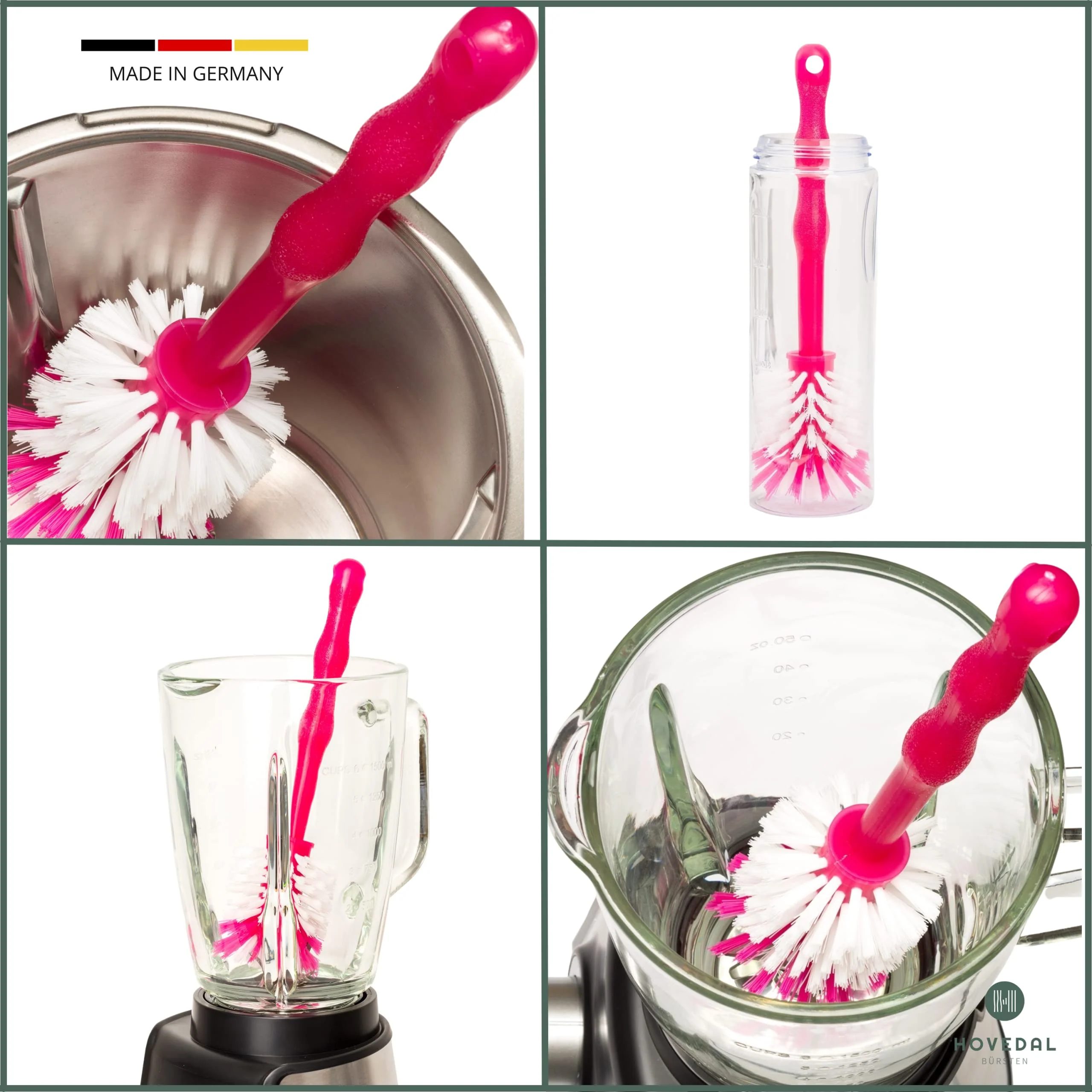 3er Pack Spülbürste für Mixbehälter, Reinigungsbürste perfekt geeignet zum Reinigen von Küchenmaschinen mit Mixbehältern, Standmixer, u.v.m. Zubehör Bürste (1x Blau/ 1x Grün/ 1x Pink) - Image 2