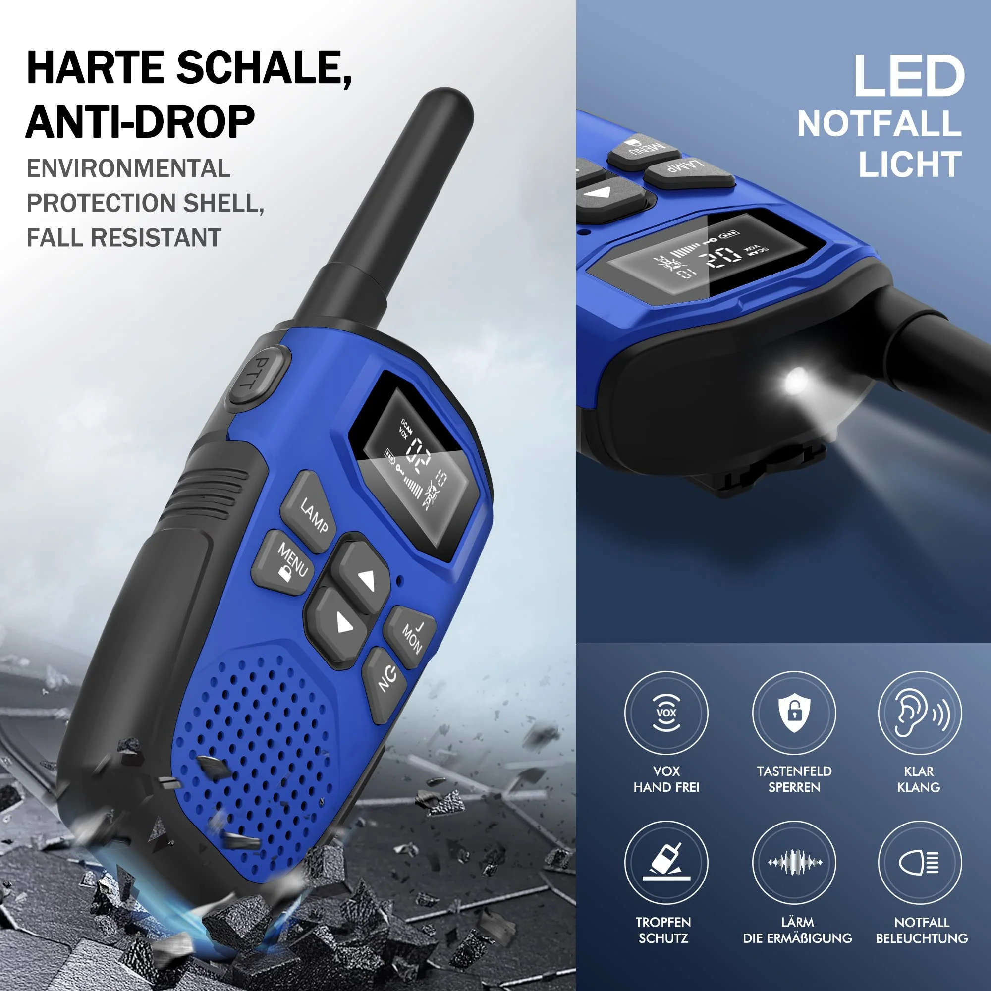 3er Set,NXGKET Walkie Talkie Aufladbar für Erwachsene Kinder Funkgeräte,Große Reichweite 5km Walki Talki mit Li-ion Akku, VOX Taschenlampe für Freien, Camping, Wandern - Image 3