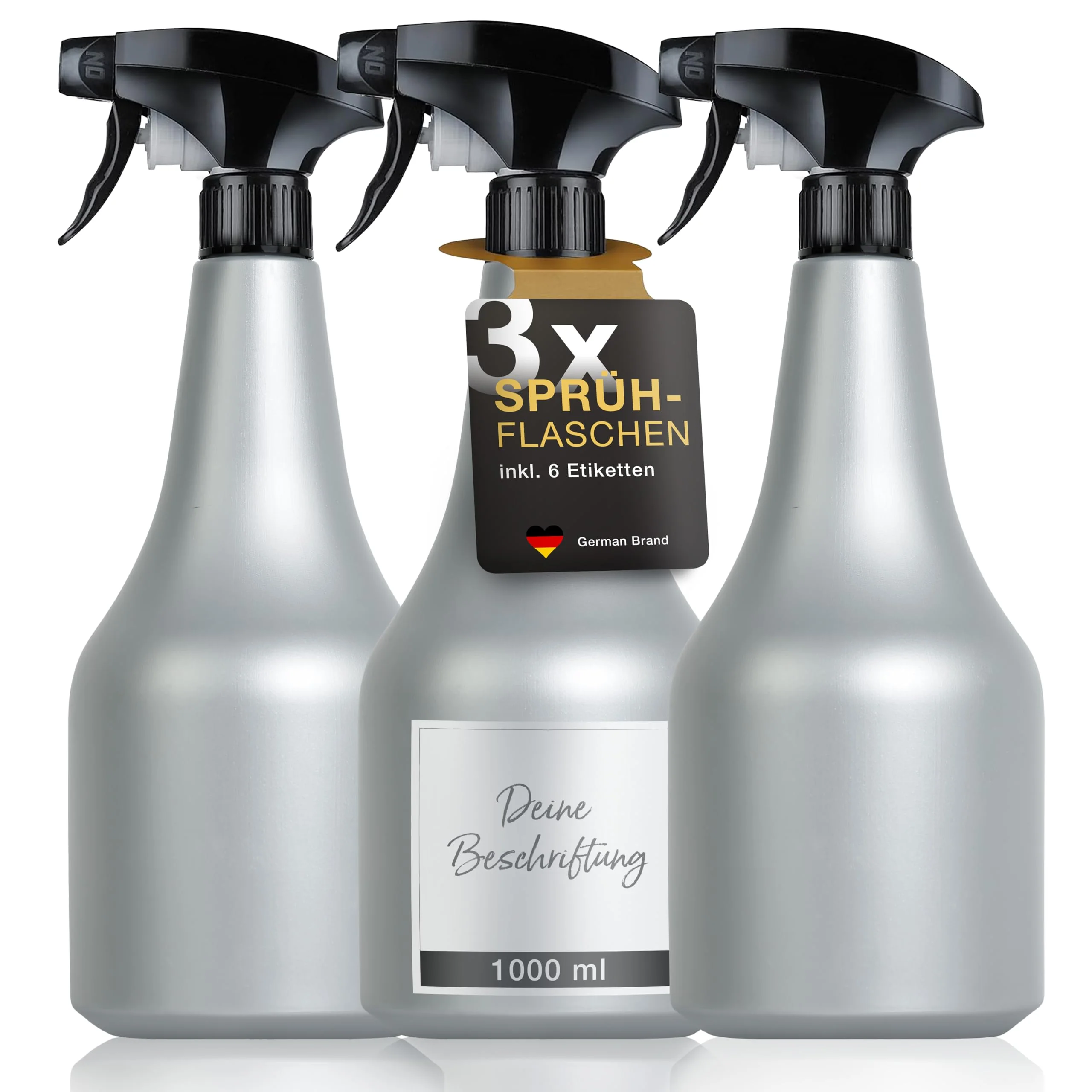 3x Große Sprühflasche 1 Liter mit Zerstäuber (inkl. beschriftbare Etiketten) | Wassersprühflasche ideal für Pflanzen, Reinigungsmittel (chemiebeständig), Garten, Autopflege | Water Spray Bottle - Image 2