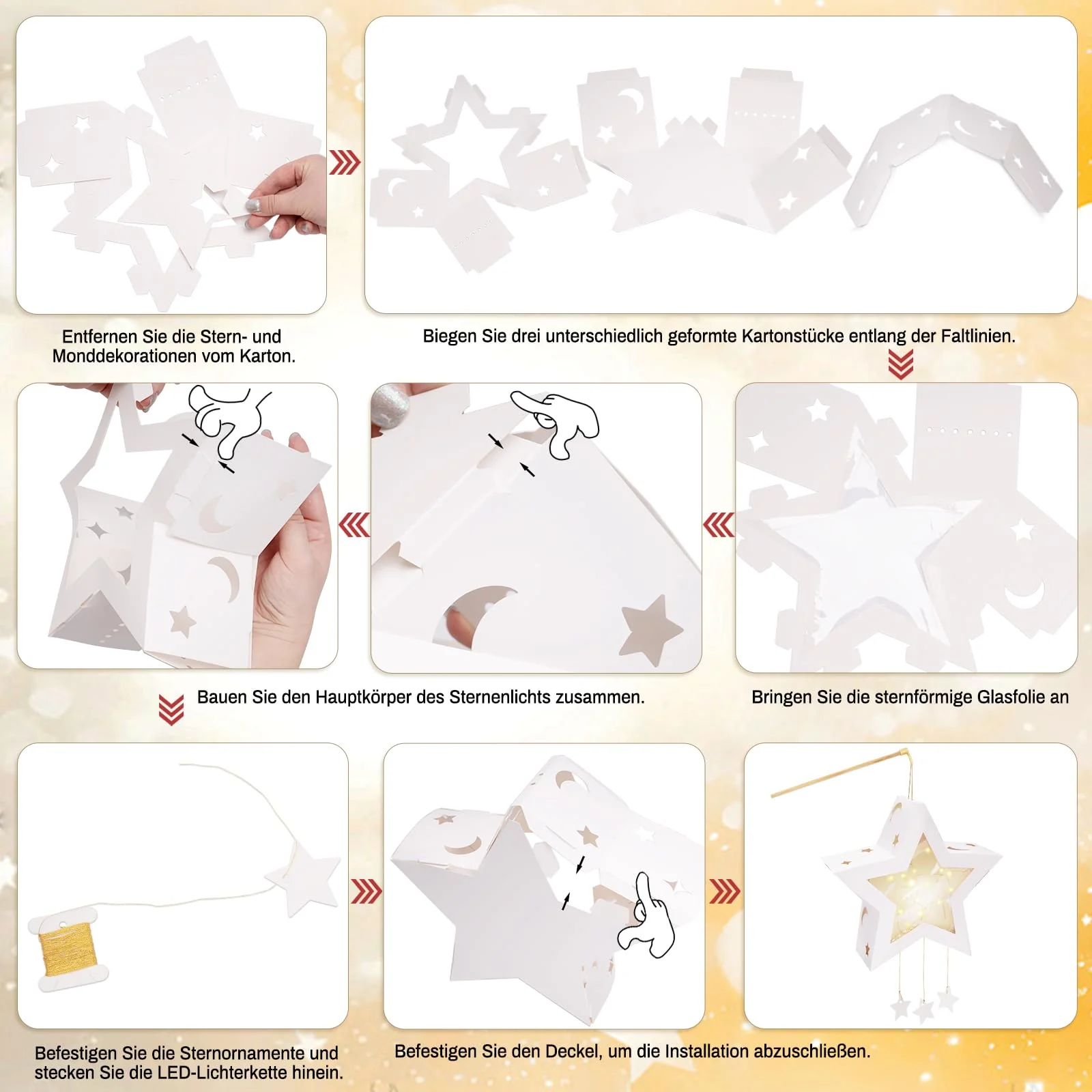 4 Stück Laternen Bastelsets Kinder, Sterne Kreativset Papierlaternen Bastelset, Sterne Laternen zum Basteln Papierlaternen Kreativset für Jungen Mädchen Geschenk Sankt Martin Laternenumzug Weihnachten - Image 5