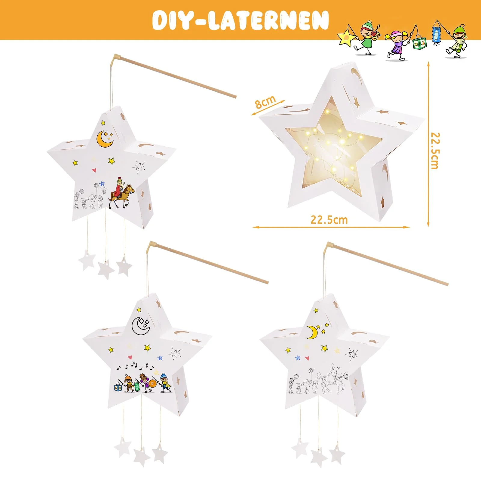 4 Stück Laternen Bastelsets Kinder, Sterne Kreativset Papierlaternen Bastelset, Sterne Laternen zum Basteln Papierlaternen Kreativset für Jungen Mädchen Geschenk Sankt Martin Laternenumzug Weihnachten - Image 7
