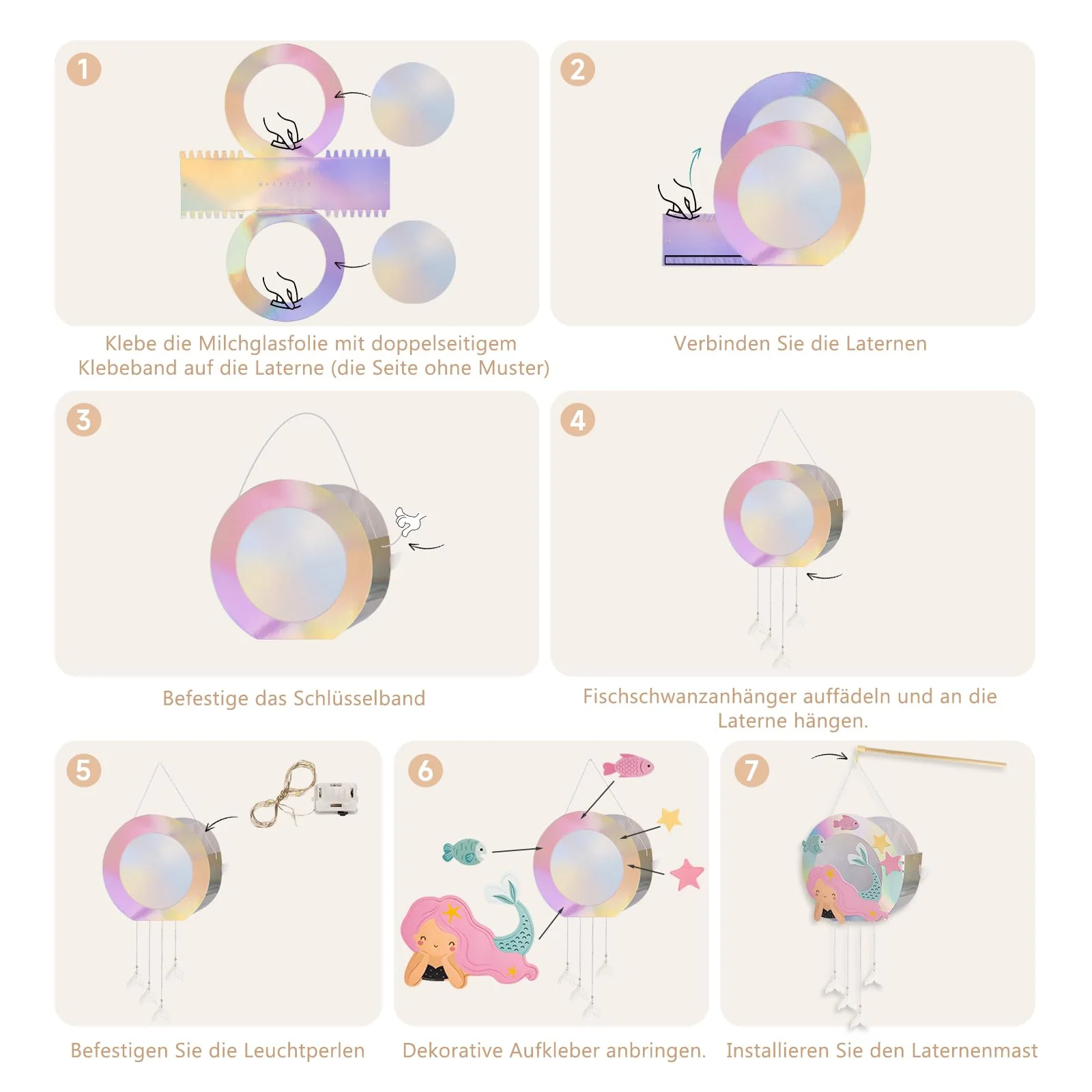 4 Stück LED Meerjungfrau Laternen Bastelset für Kinder, Martinslaternen, Bastelmaterial für eine Laterne, Papierlaternen Bastelset für St Martin, Halloween, Kostümpartys, Weihnachten, Kinderpartys - Image 5