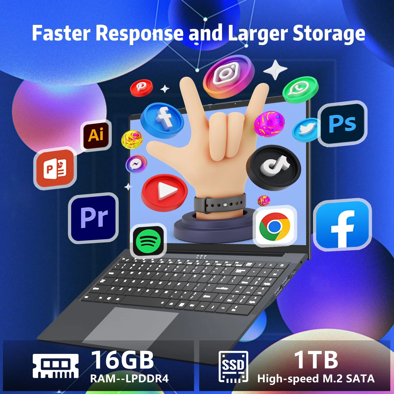 40,6 cm (16 Zoll) Laptop Core i5-8210Y Laptop 16 GB RAM SSD1 TB Laptop 1920 x 1200 FHD, Win11 Pro, RJ45, Typ C, USB 3.0, WLAN, BT5.0, digitale Tastatur mit Hintergrundbeleuchtung - Image 5