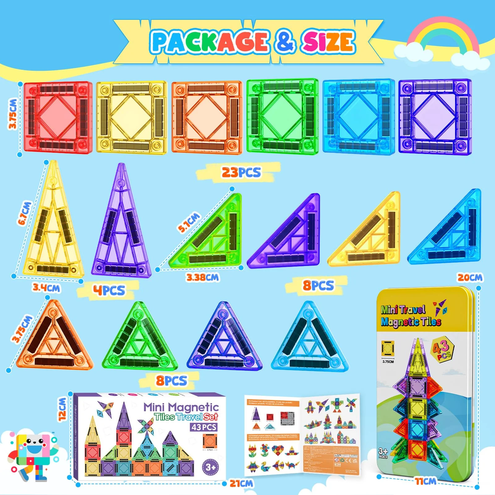 43 Pcs Mini Magnetische Bausteine Reiseset, Spielzeug ab 3 4 5 6 Jahre Junge Mädchen Reisespiele Kinder ab 3-6 Flugzeug Beschäftigung Kinder Geschenk Jungen 3-6 Jahre STEM Montessori Spielzeug - Image 3
