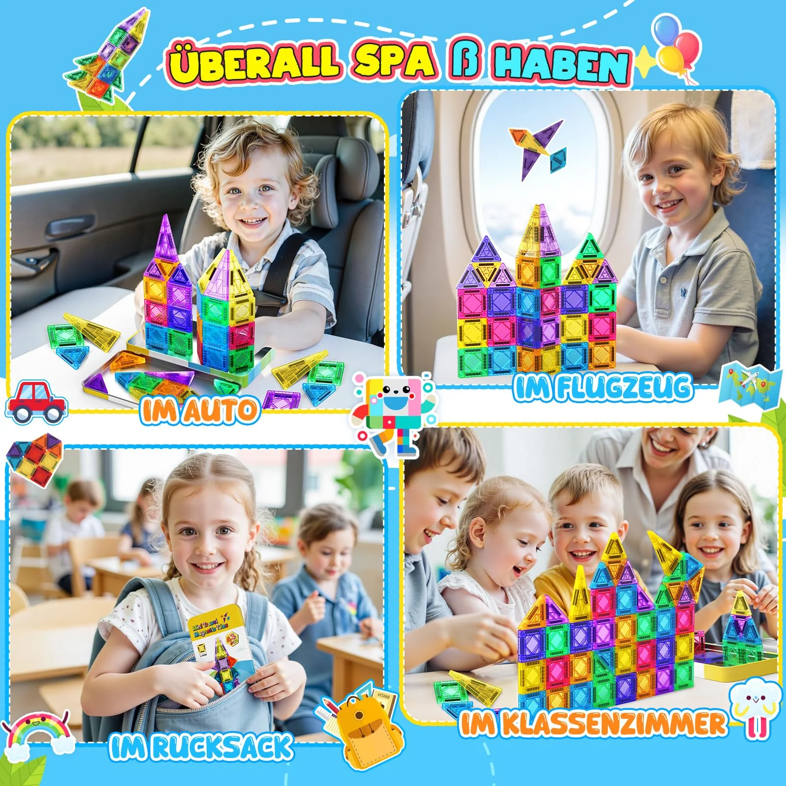 43 Pcs Mini Magnetische Bausteine Reiseset, Spielzeug ab 3 4 5 6 Jahre Junge Mädchen Reisespiele Kinder ab 3-6 Flugzeug Beschäftigung Kinder Geschenk Jungen 3-6 Jahre STEM Montessori Spielzeug - Image 7