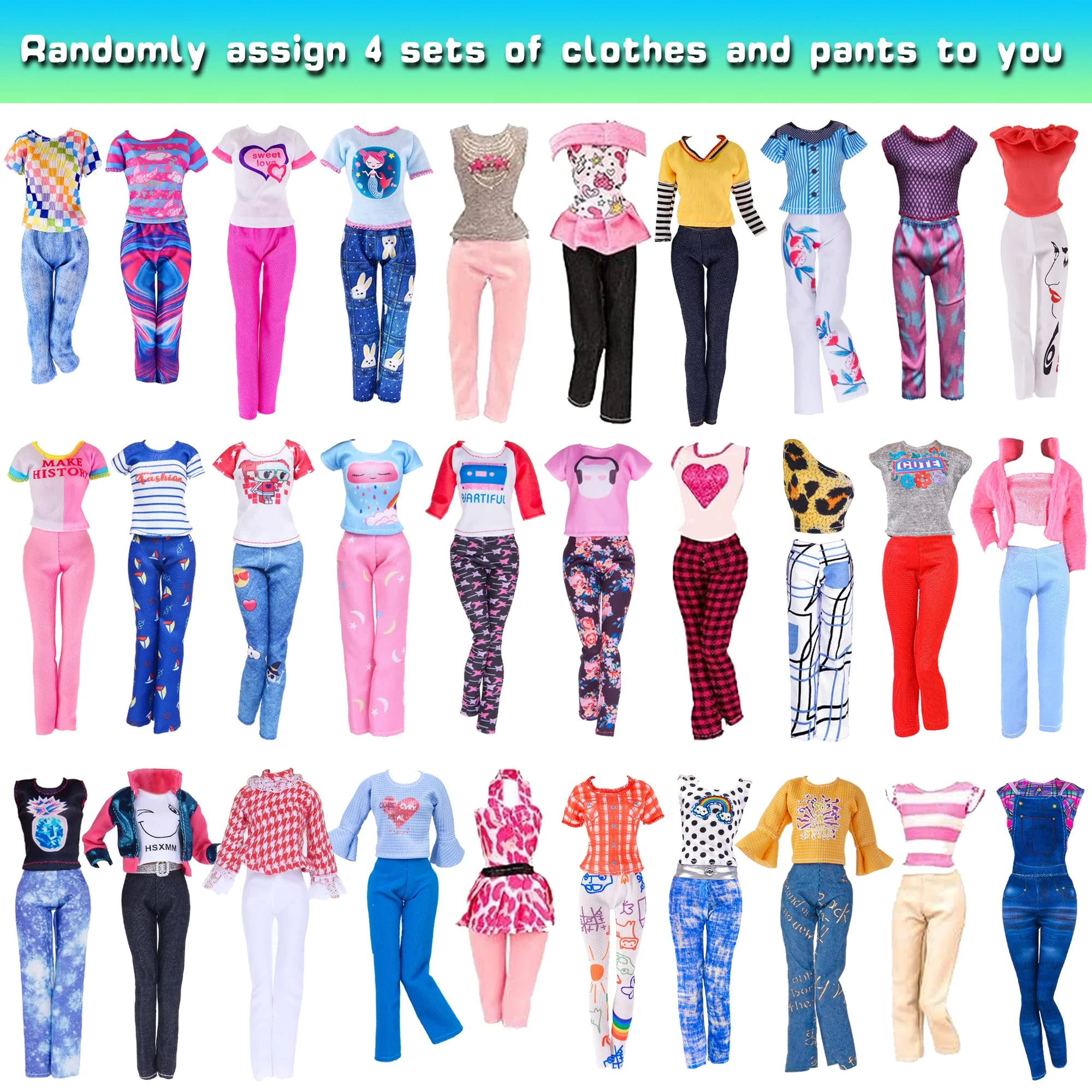 49-teiliges Puppenkleidungs- und Zubehörset für 11,5-Zoll-Mädchenpuppen enthält 3 Lange Kleider, 4 Oberteile, 4 Hosen, 3 Bikinis, 5 Kurze Kleider, 10 Schuhe, 10 Handtaschen, 10 Kleiderbügel - Image 3