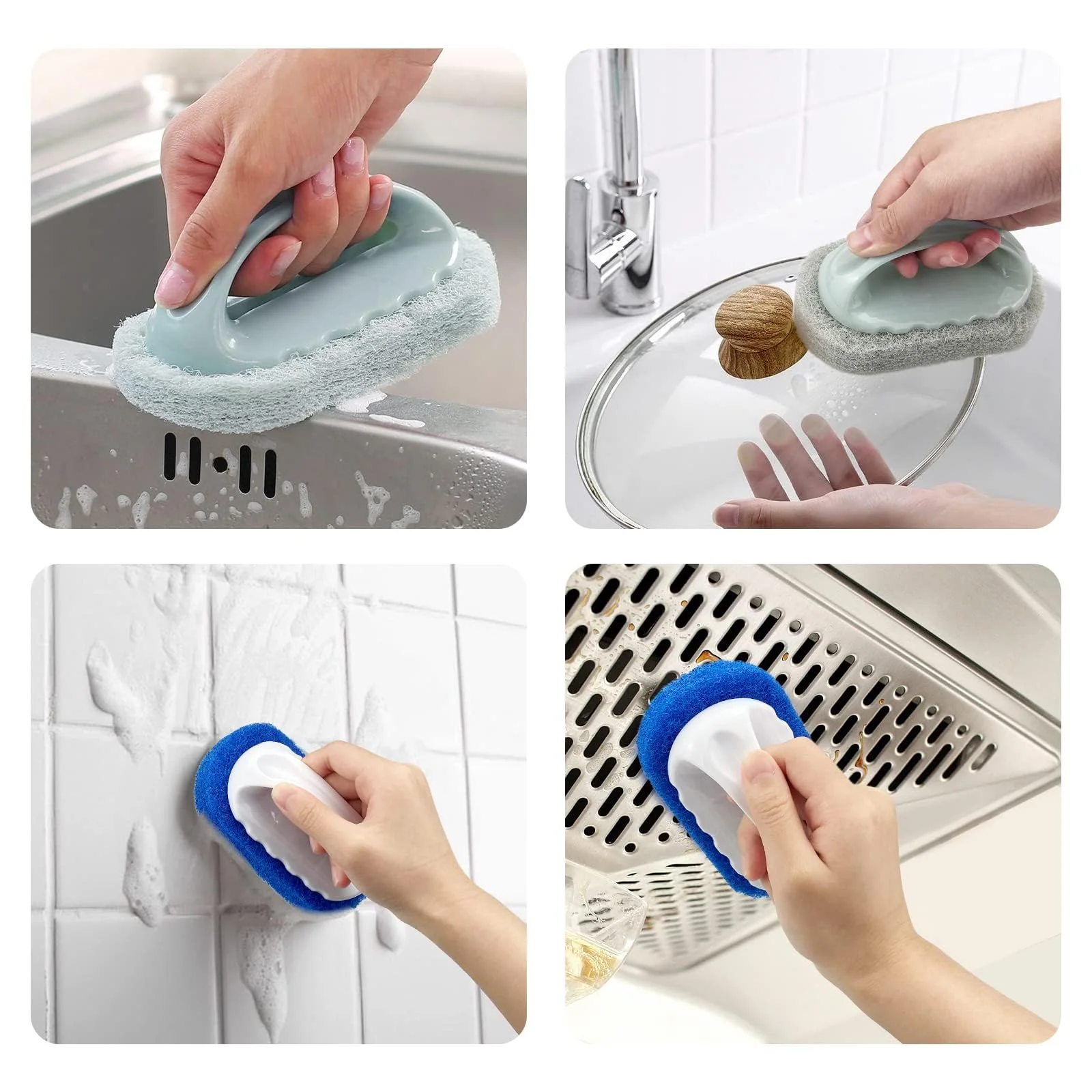 4stk Badewannen Fliesen Reinigungsschwamm Bürsten Scheuerpads Bürsten Schwamm Scheuerschwamm Schnellreinigungs Hochleistungs BBQ Reinigungsbürste, für Küche Badezimmer Boden Wand Waschbecken - Image 4