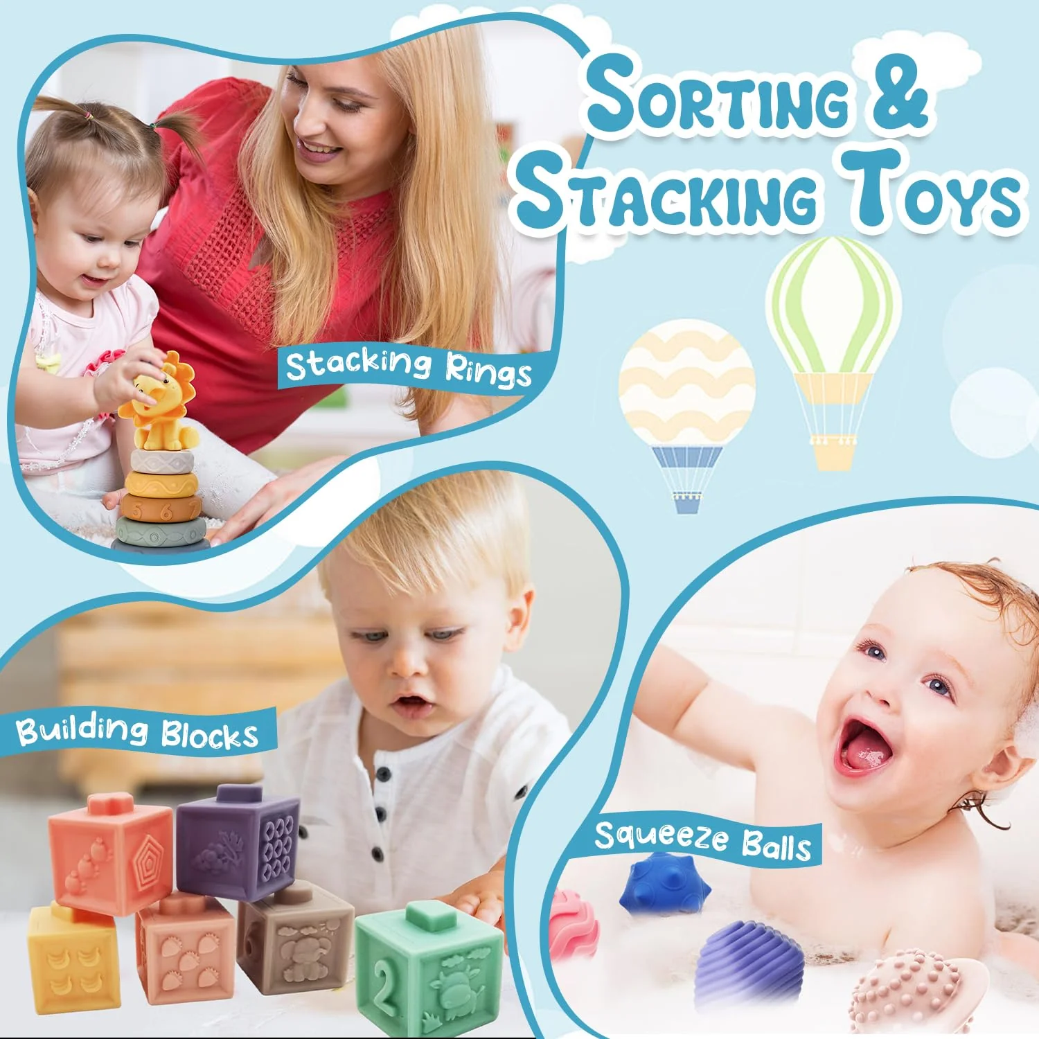 5 in 1 Baby Spielzeug ab 6 9 12 Monate, Montessori Spielzeug Baby, Motorikspielzeug, Stapelspielzeug Blöcken, Tissue Box, Quetsch Bälle Babyspielzeug ab 6 Monate,Geschenk Junge Mädchen 1 Jahr - Image 9