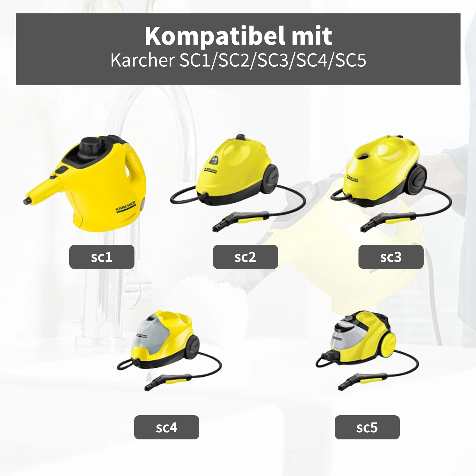 5 Stück Zubehör für Kärcher Dampfreiniger SC1 SC2 SC3 SC4 SC5, inkl Handdüse Ersatzteile 2.884-280.0, Mikrofasertuch-Set, Kompatibel Mit Kärcher Dampfreiniger - Image 3