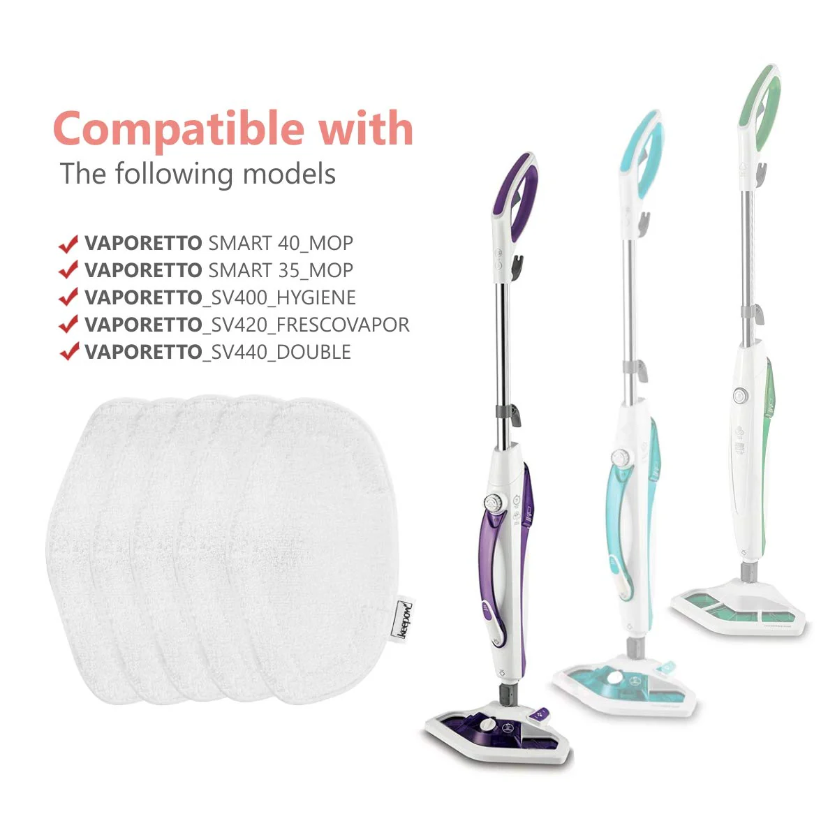 5 Tücher waschbar für Polti Vaporetto SV440_Double SV400, Pads für Polti Vaporetto Smart 100_B Mop Sockettes, Vaporetto Dampfreiniger - Image 2