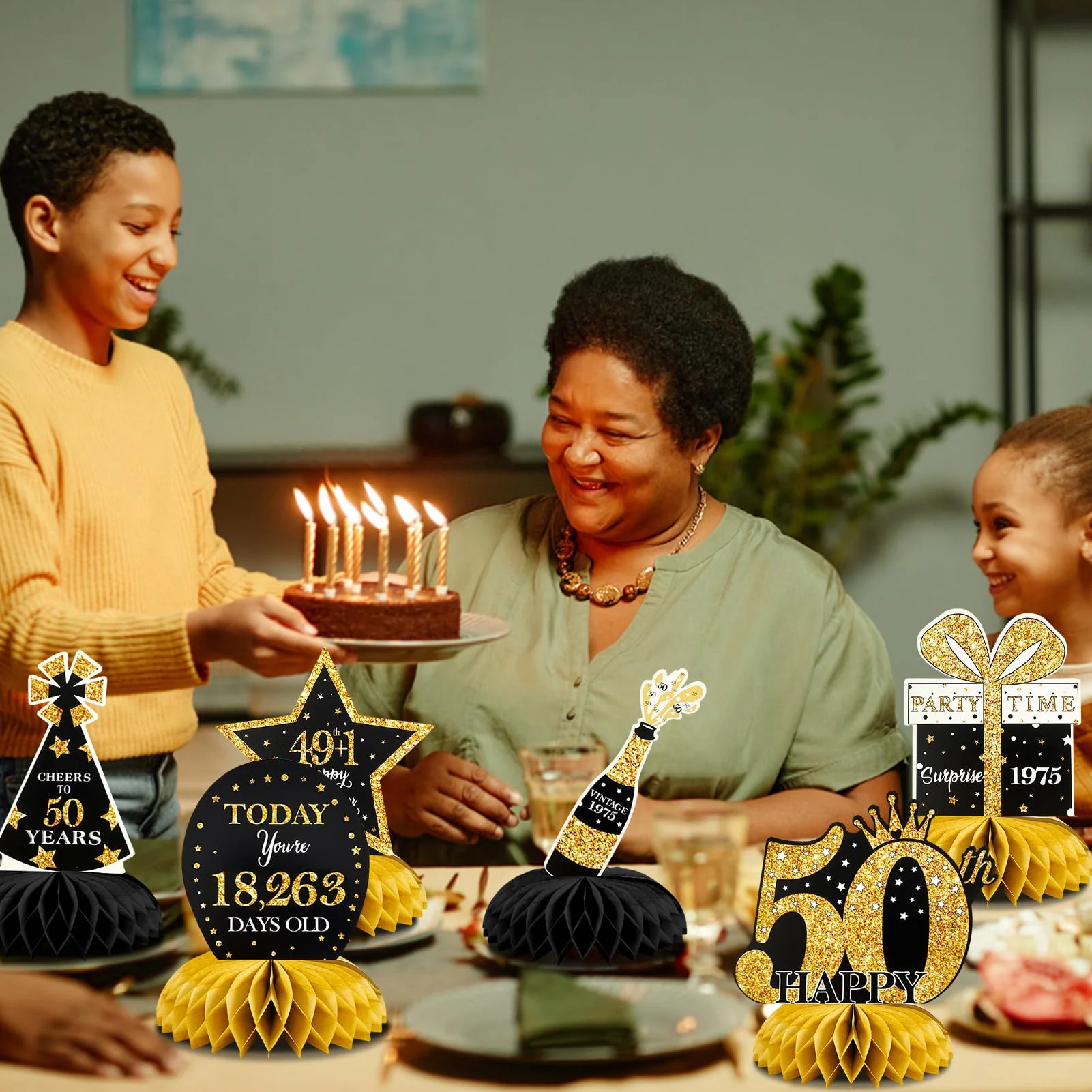 50. Geburtstag Tischdeko Schwarz Gold,9 Stück Bienenwaben Deko Tischaufsätze Set,50 Geburtstag Deko für Männer und Frauen,Tischdekoration für 50. jährige 50. - Image 2