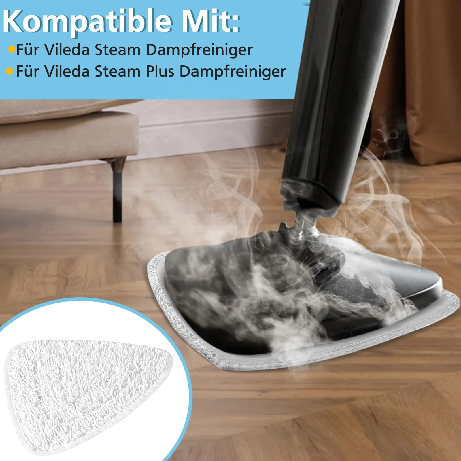 6 Pack für Vilead Steam Plus Dampfreiniger Ersatzbezug Kompatibel mit vileda Steam Dampfreiniger Ersatzbezüge und Vileda Steam PLUS Dampfreiniger, Tücher für vileda Bodenwischer Ersatzbezug - Image 3