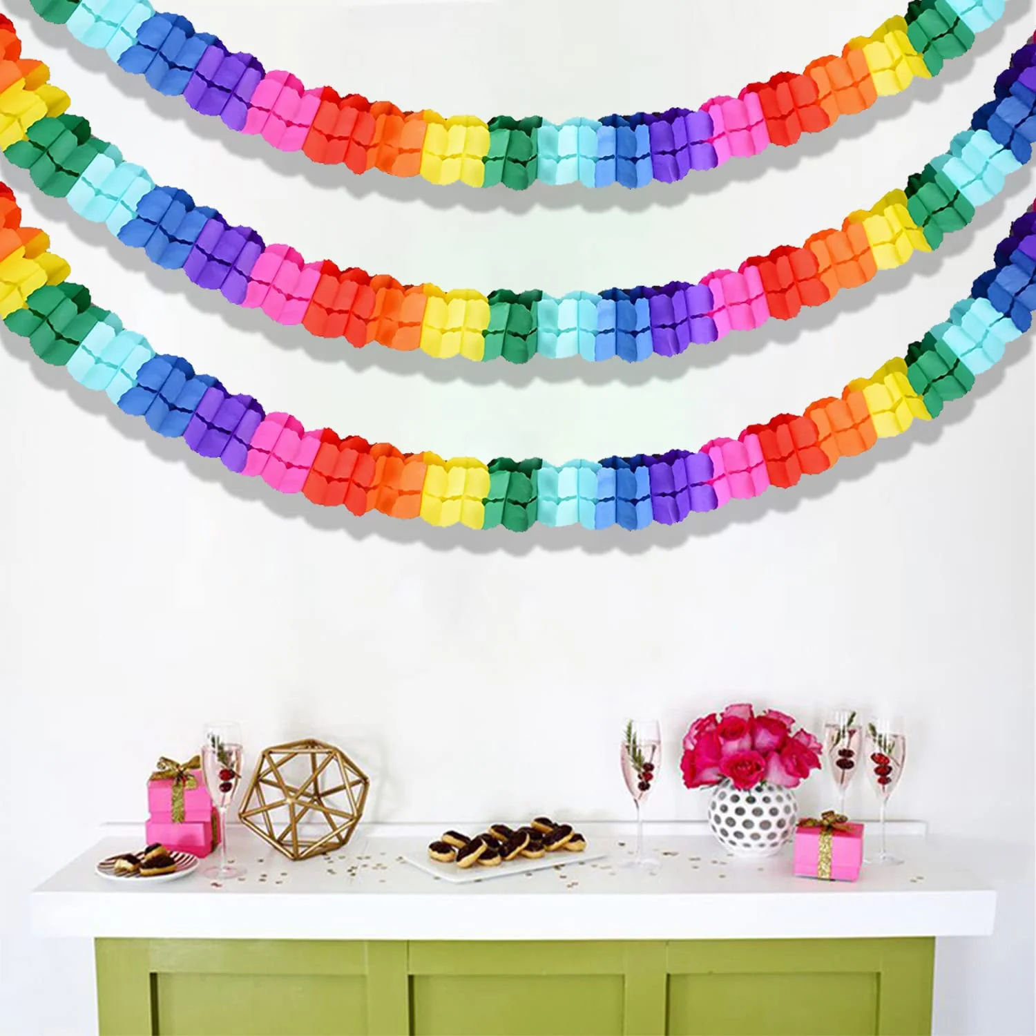 6 Stück Bunt Girlande Papier Deko Vierblättriges Kleeblatt Girlanden Regenbogen luftschlangen Girlande Hängenden Partygirlanden für Geburtstag Party Hochzeit Urlaubsdekoration - Image 5