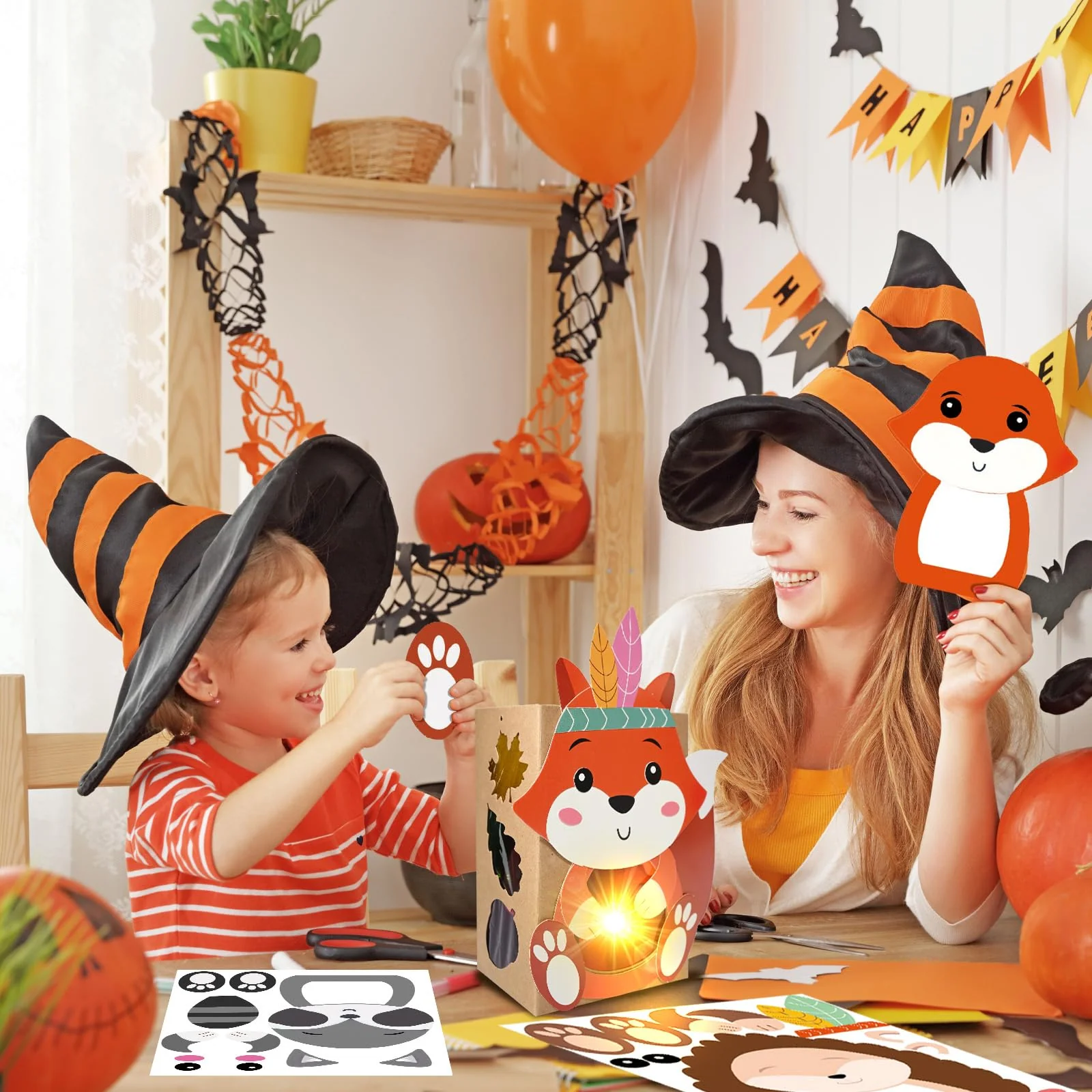 6 Stück Laternen Bastelset, Laterne Kinder, Herbst Basteln mit Kindern, Bastelset Herbst Kinder zum Hedgehog, Fox, Elk, Squirrel, Raccoon, Owl mit Laternenstab, DIY Laternen Basteln St Martin - Image 2