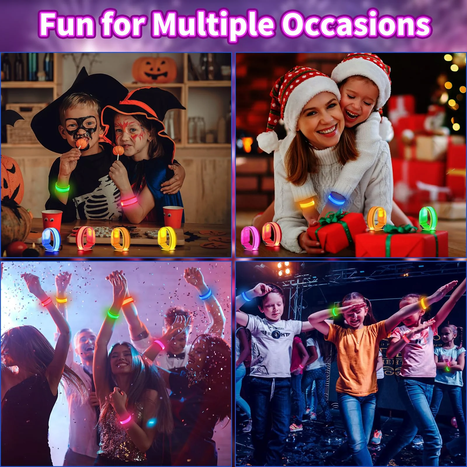 6 Stück LED Armband, Leuchtarmbander für Kinder und Erwachsene, LED Blinkende Armbänder Glühen in der Dunklen, Leucht Armbänder Lichtband für Raves Konzert Camping Hochzeit Sportereignisse Party - Image 4