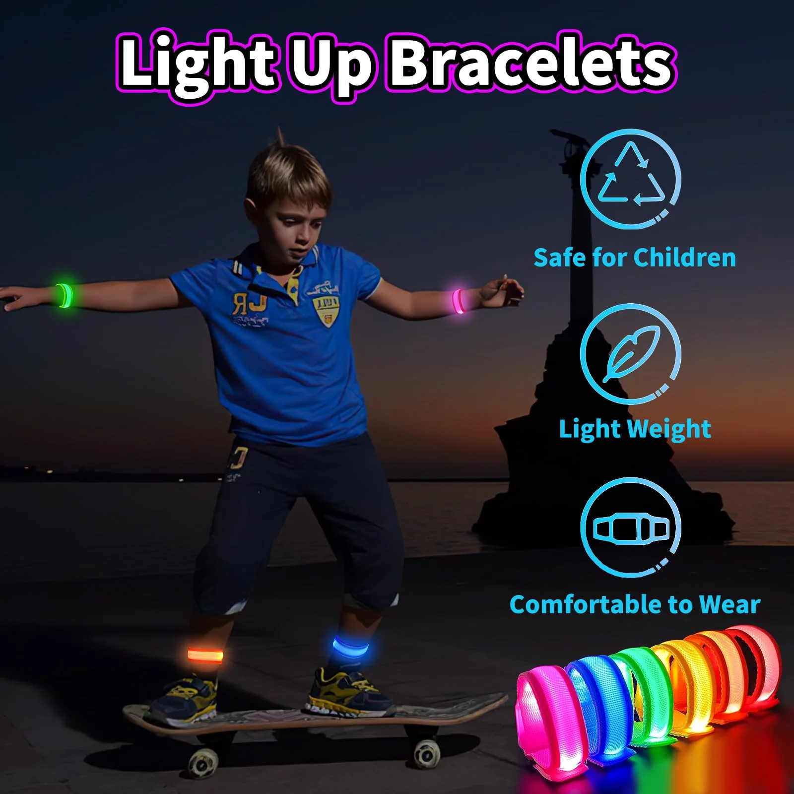 6 Stück LED Armband, Leuchtarmbander für Kinder und Erwachsene, LED Blinkende Armbänder Glühen in der Dunklen, Leucht Armbänder Lichtband für Raves Konzert Camping Hochzeit Sportereignisse Party - Image 7