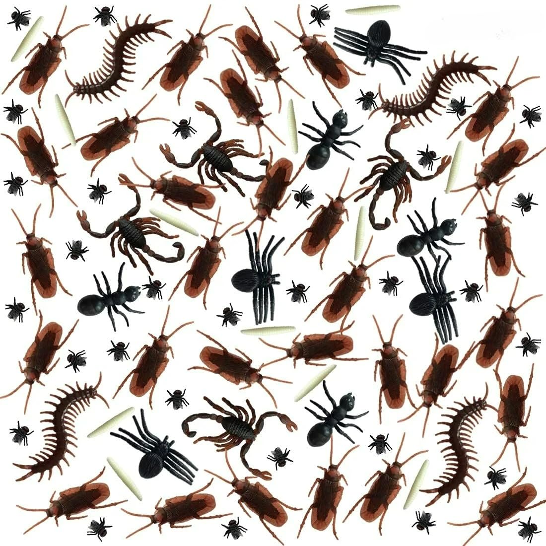 60 Stück lebensechte künstliche Käfer-Streich-Requisiten, realistische Insekten-Repliken für Halloween und Aprilscherz – inklusive Kakerlaken, Spinnen, Würmer, Tausendfüßler, Skorpione, ideal für - Image 3