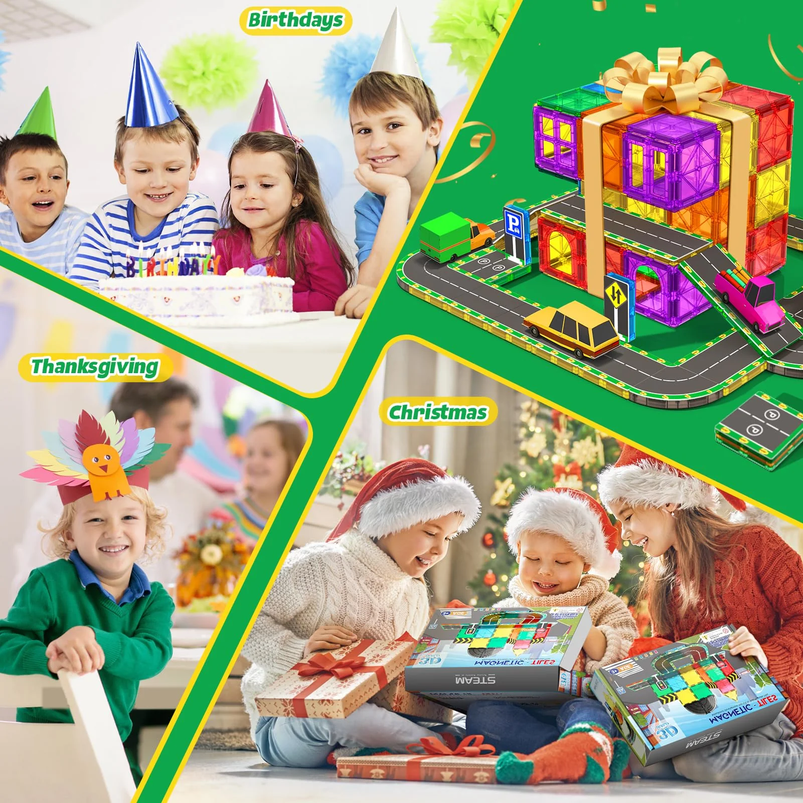 64 Teiliges Magnetische Bausteine Straßenaufsatz-Set mit magnetischen Fliesen STEM-Spielzeug für 3 jährige Jungen und Mädchen Angepasste Geburtstagsgeschenke für Kinder im Alter von 3 4 5 6 7 8 Jahren - Image 4