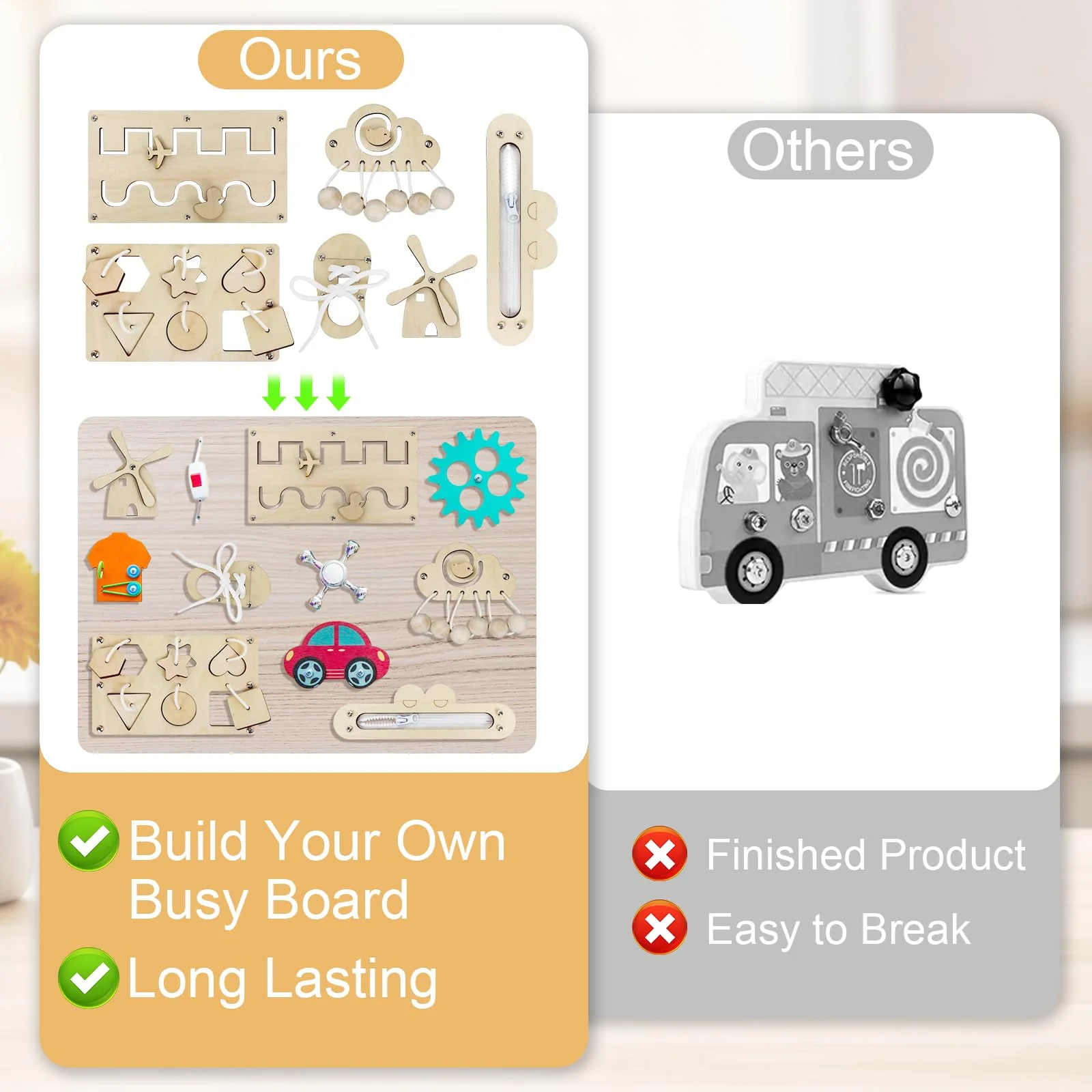 6Stks Hölzernes Busy Board, Aktivitätsbrett, Holzspielzeug Tätigkeitsboard, Kinder Activity Board, DIY Praktische Fähigkeiten Lernspielzeug, Holz Vorschulalter Busy Board Zubehör für 1-6 Jährige - Image 3