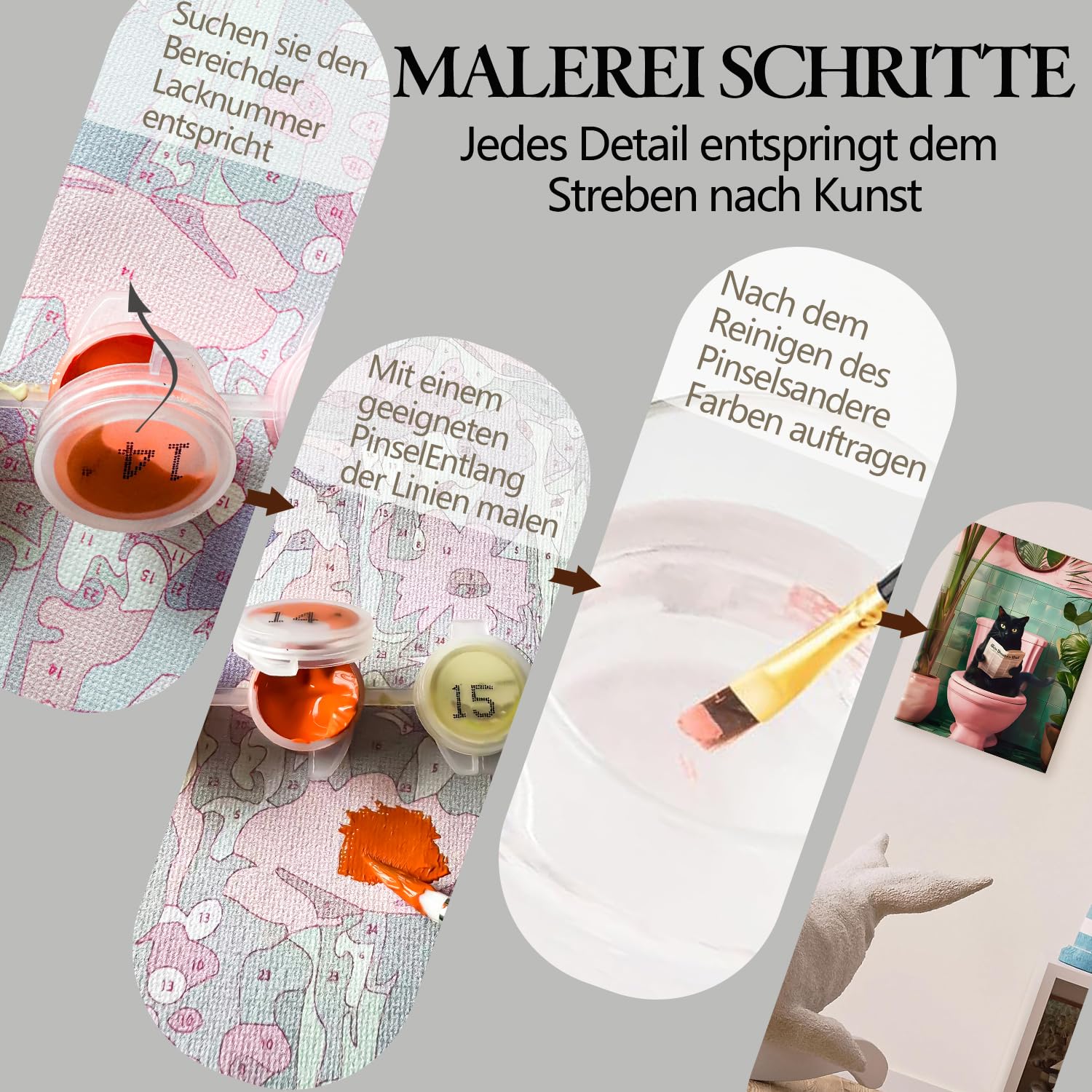 77iiAii Malen Nach Zahlen Erwachsene - 40x50 cm Leinwand Lustiges Katze auf Toilette, Paint by Numbers Adult Tiere Handgemalt Ölgemälde Kit Mit 3 - Pinseln und Acrylfarbe, Als Geschenk und Wanddeko - Image 6