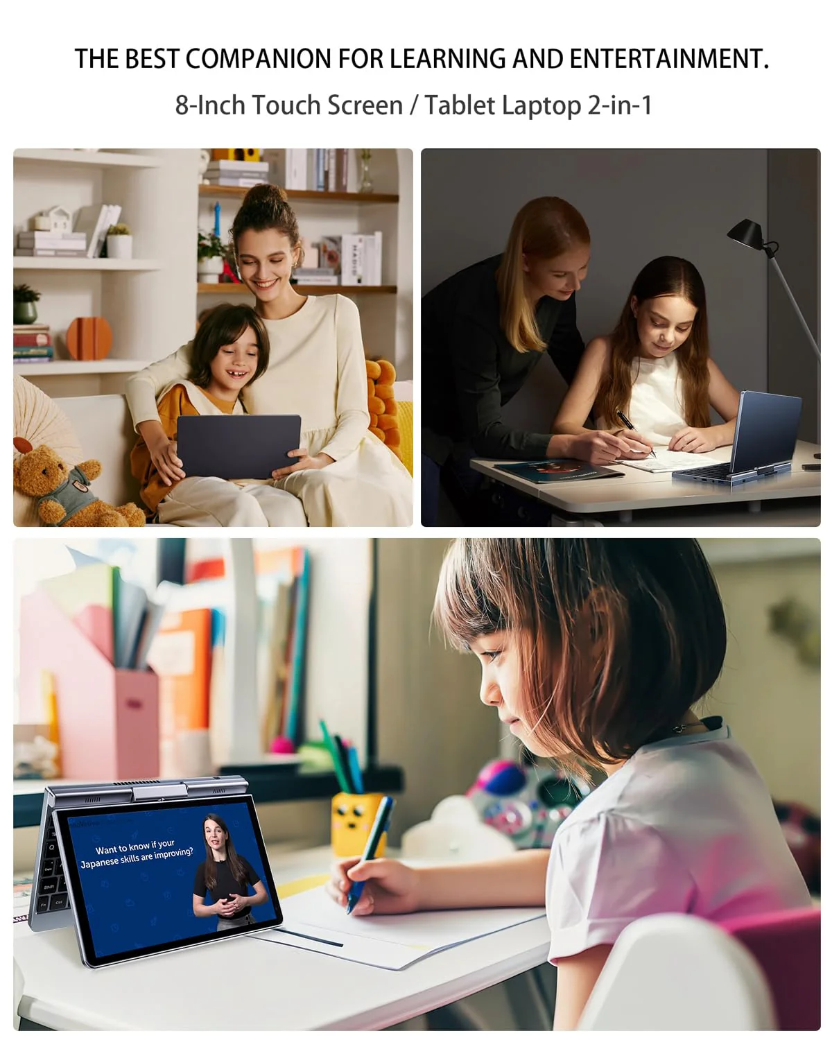 8-Zoll 2-in-1 Mini-Laptop mit QWERTZ-Tastatur, drehbarem HD-Touchscreen & Stiftunterstützung, Windows 11 Pro, N150, 12GB RAM, 1TB SSD, Wi-Fi 6, BT 5.2, HDMI, Typ-C, 2MP Kamera - Image 4