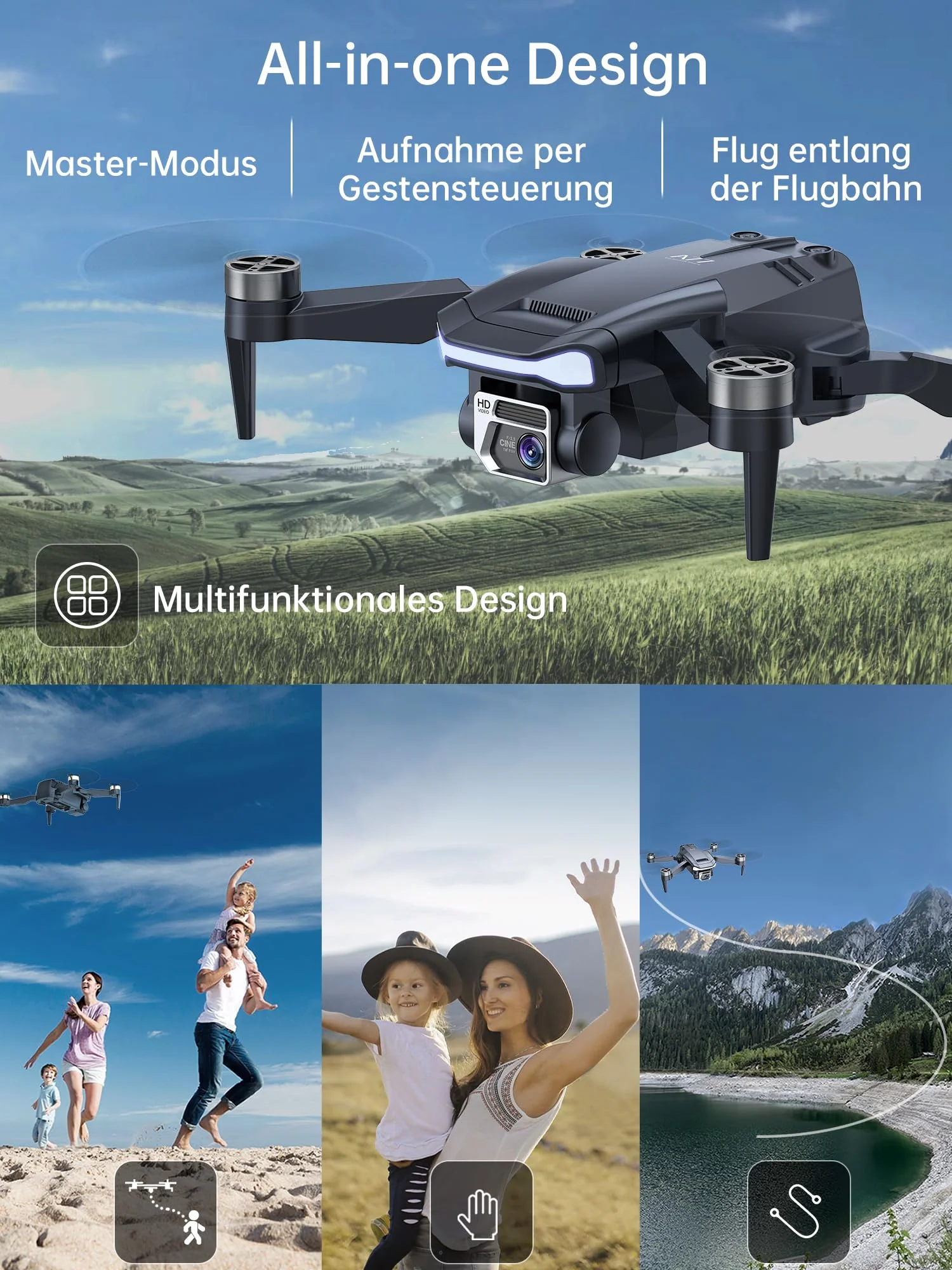 800 Meter Langstrecken-Überlebens-Bürstenloser Motor Drohne mit 84-minütiger Super-Langzeit-Flugzeit, 4K HD-Kamera-Drohne, CHUBORY A77 WiFi Quadrokopter, Autofolgen, Automatische Schwebung (3 Akkus) - Image 3