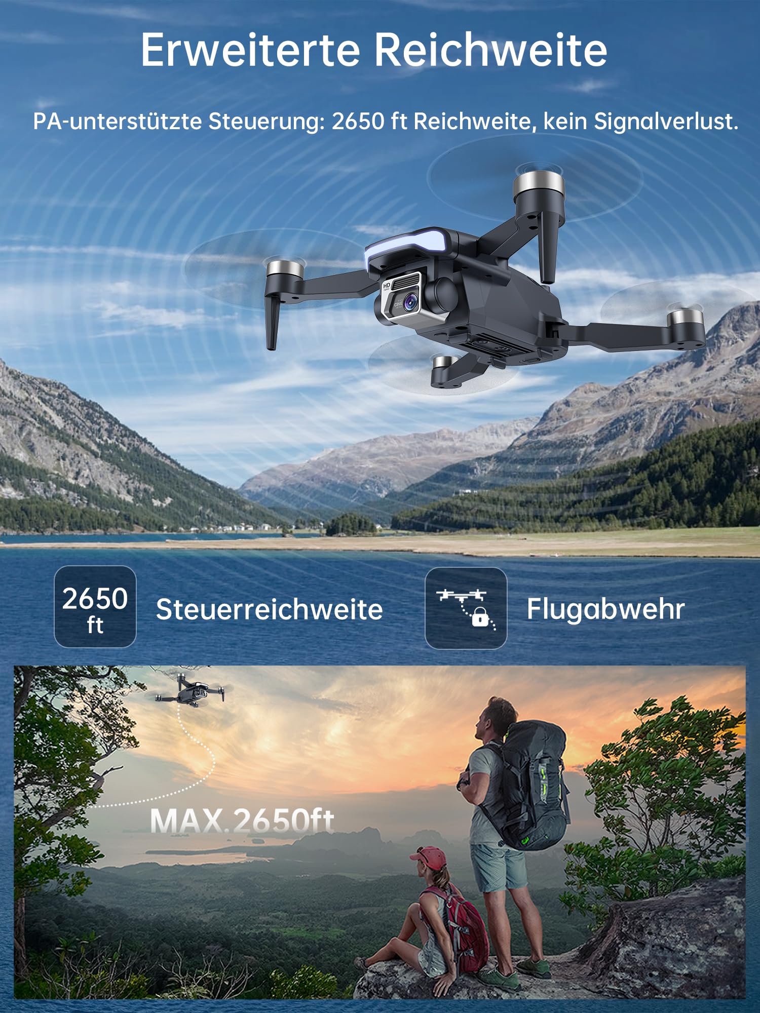 800 Meter Langstrecken-Überlebens-Bürstenloser Motor Drohne mit 84-minütiger Super-Langzeit-Flugzeit, 4K HD-Kamera-Drohne, CHUBORY A77 WiFi Quadrokopter, Autofolgen, Automatische Schwebung (3 Akkus) - Image 4
