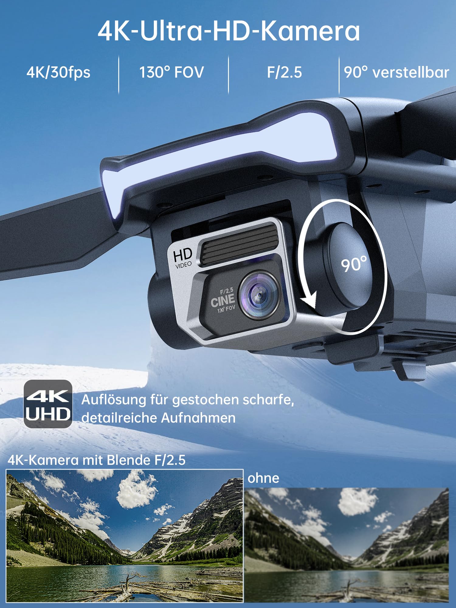 800 Meter Langstrecken-Überlebens-Bürstenloser Motor Drohne mit 84-minütiger Super-Langzeit-Flugzeit, 4K HD-Kamera-Drohne, CHUBORY A77 WiFi Quadrokopter, Autofolgen, Automatische Schwebung (3 Akkus) - Image 6