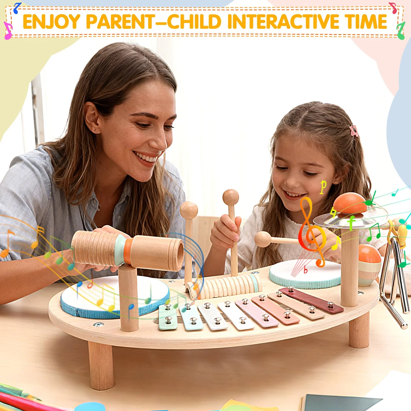 9 In 1 Kinder-Schlagzeug aus Holz, Kleinkinder Holz Xylophon Musikinstrumente, Pädagogisches Xylophon-Schlagzeug für Kinders, Festival und Geburtstagsgeschenke für Kinder von 3–6 Jahren - Image 3