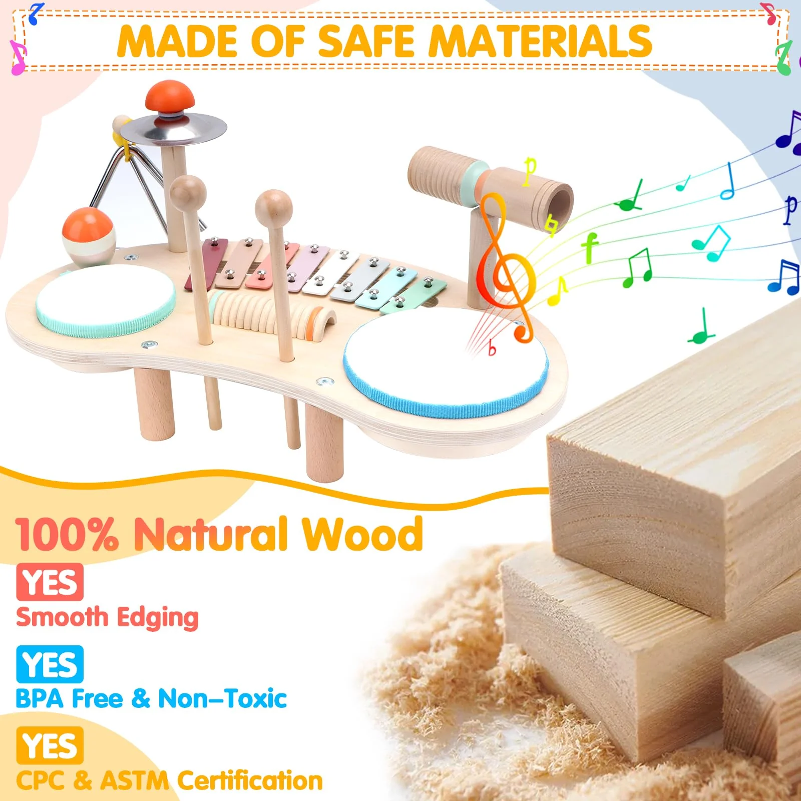 9 In 1 Kinder-Schlagzeug aus Holz, Kleinkinder Holz Xylophon Musikinstrumente, Pädagogisches Xylophon-Schlagzeug für Kinders, Festival und Geburtstagsgeschenke für Kinder von 3–6 Jahren - Image 7
