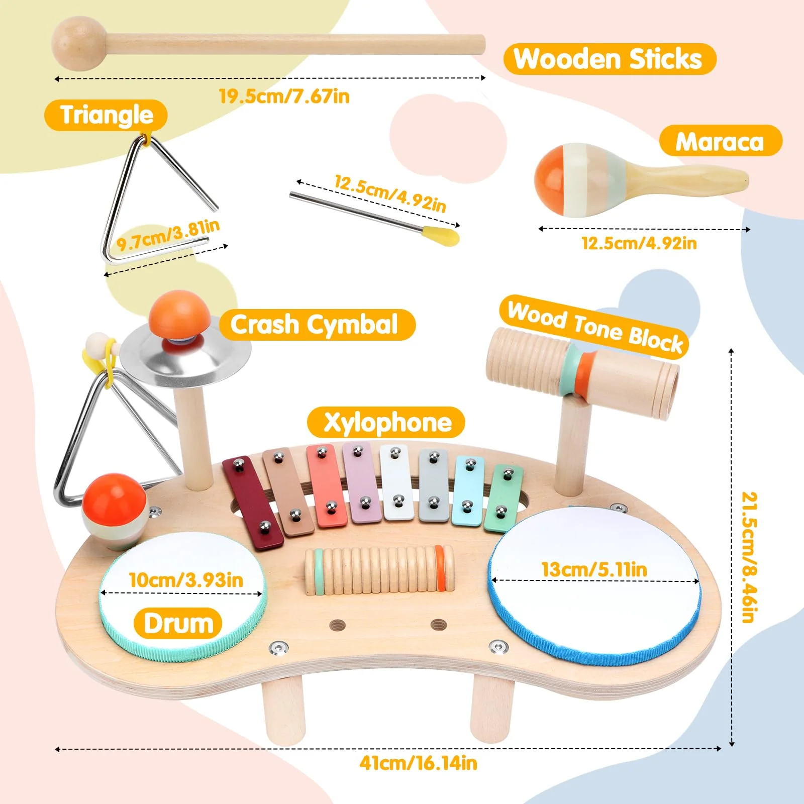 9 In 1 Kinder-Schlagzeug aus Holz, Kleinkinder Holz Xylophon Musikinstrumente, Pädagogisches Xylophon-Schlagzeug für Kinders, Festival und Geburtstagsgeschenke für Kinder von 3–6 Jahren - Image 8