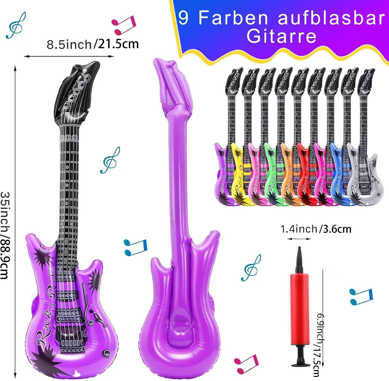 9 Stück Luftgitarre,9 Farben Aufblasbare Gitarre,Bunt Aufblasbare Gitarren Luftgitarren Zum Aufblasen,Air-Guitar Luft-Gitarren für Rock Party Deko - Image 8